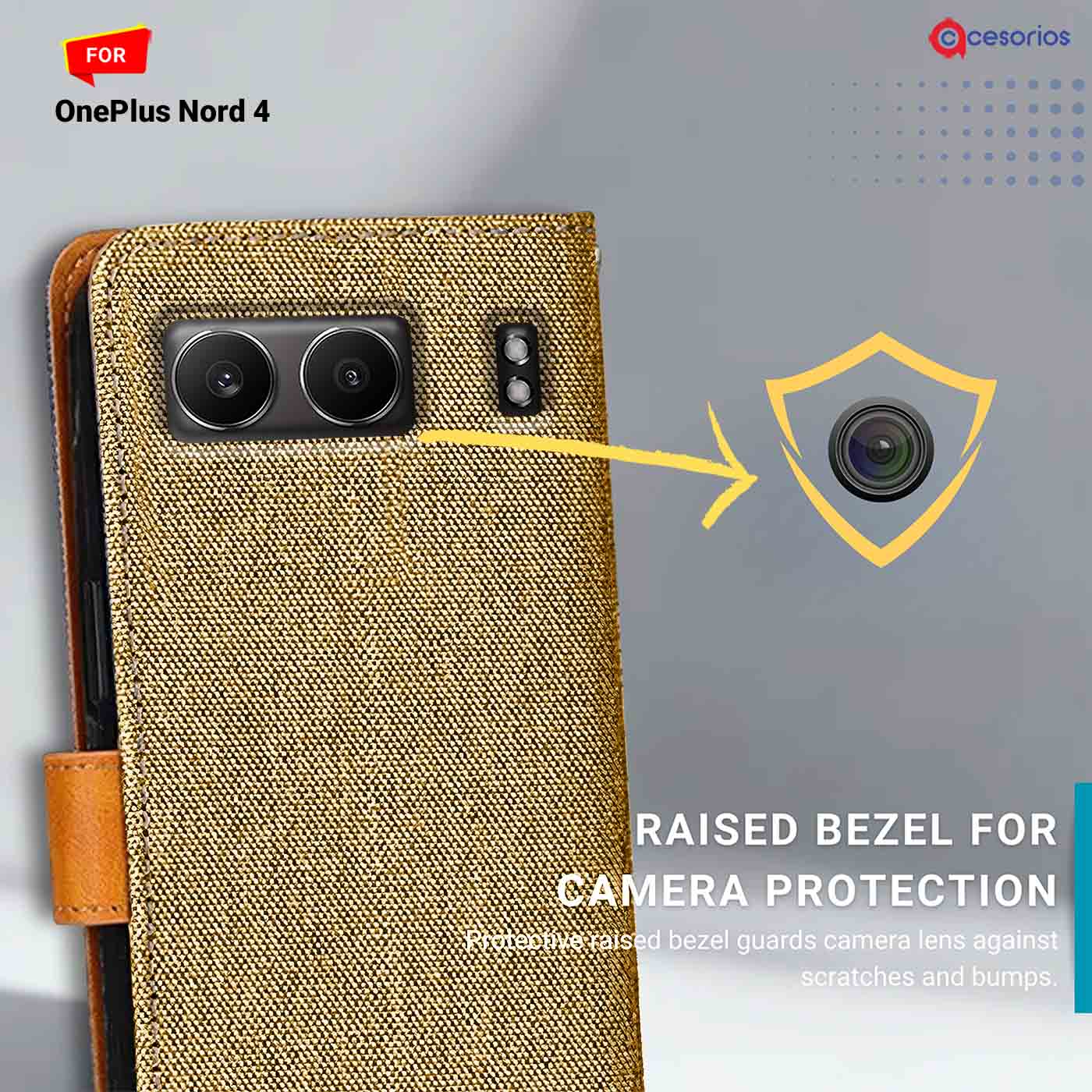 Accesorios Oneplus Nord 4 denim flip cover – Light Brown – Image 2 #color_light b