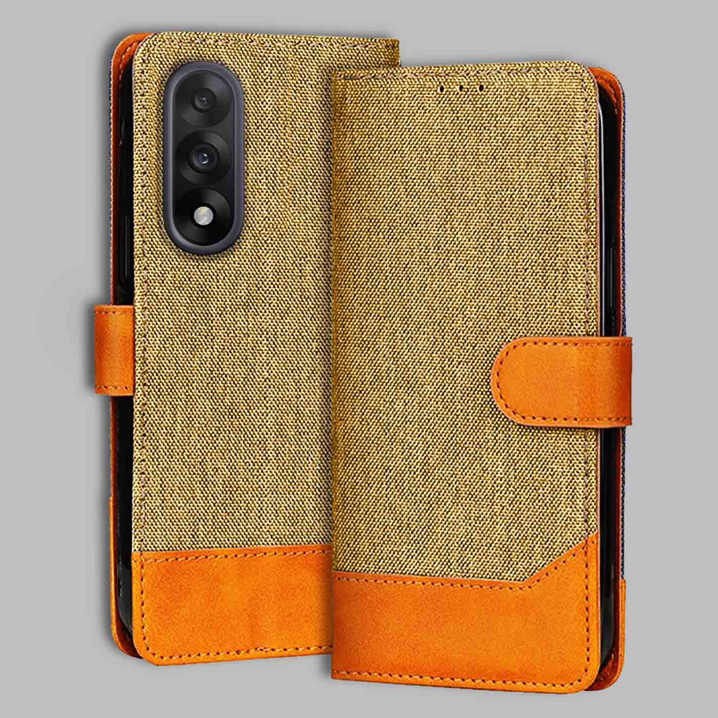 Accesorios Oneplus Nord 5 denim flip cover – Light Brown – Image 1 #color_light b