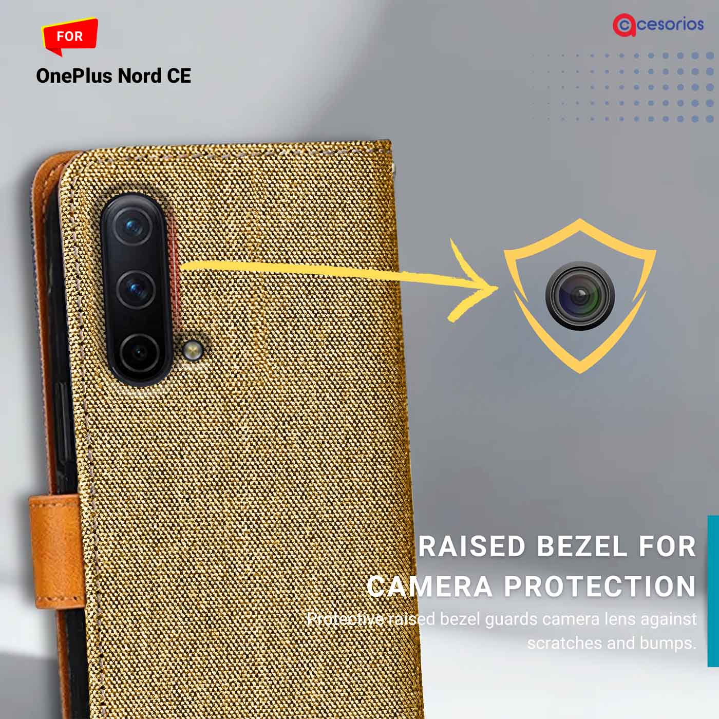 Accesorios Oneplus Nord Ce denim flip cover – Light Brown – Image 2 #color_light b