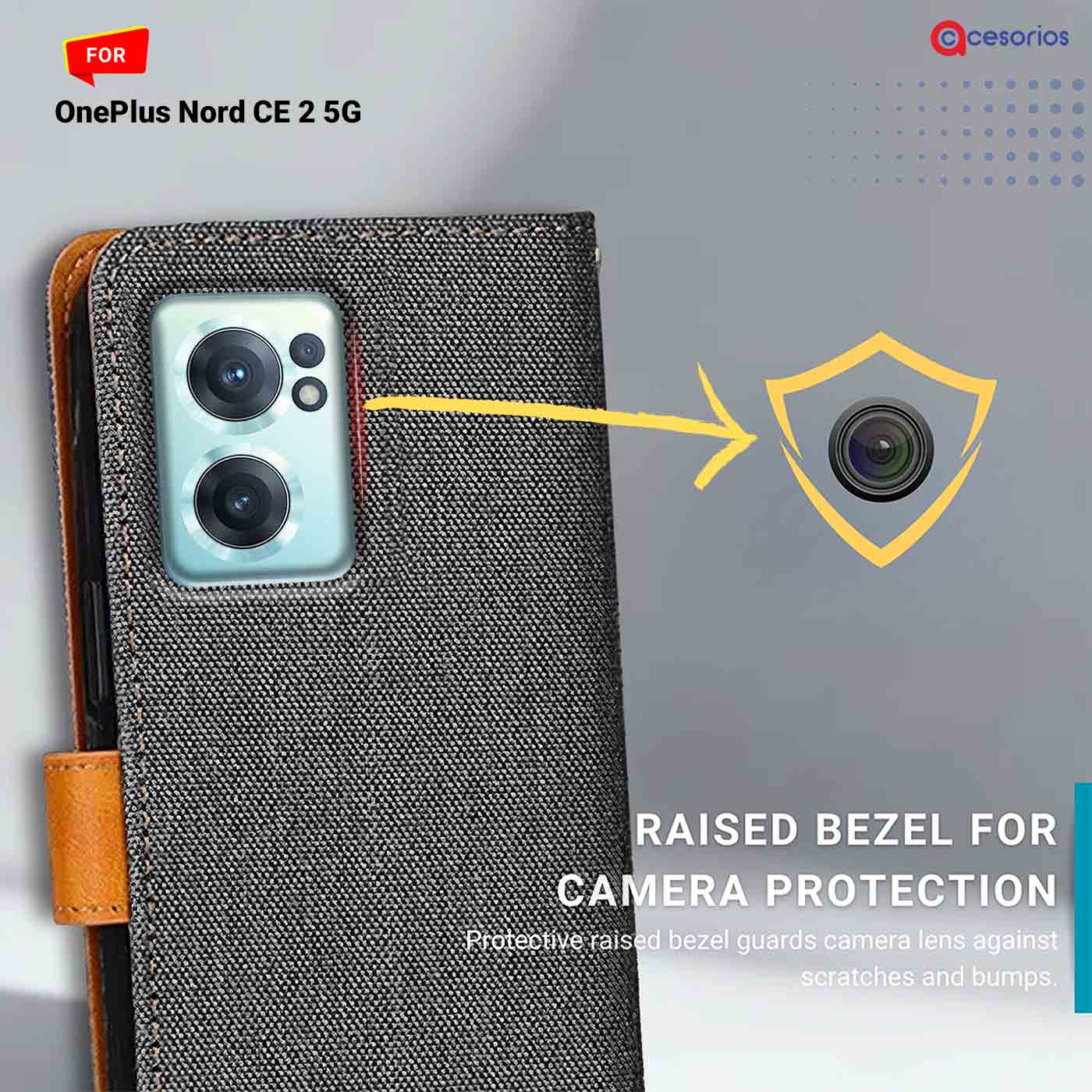 Accesorios Oneplus Nord Ce 2 5G denim flip cover – Grey – Image 2 #color_