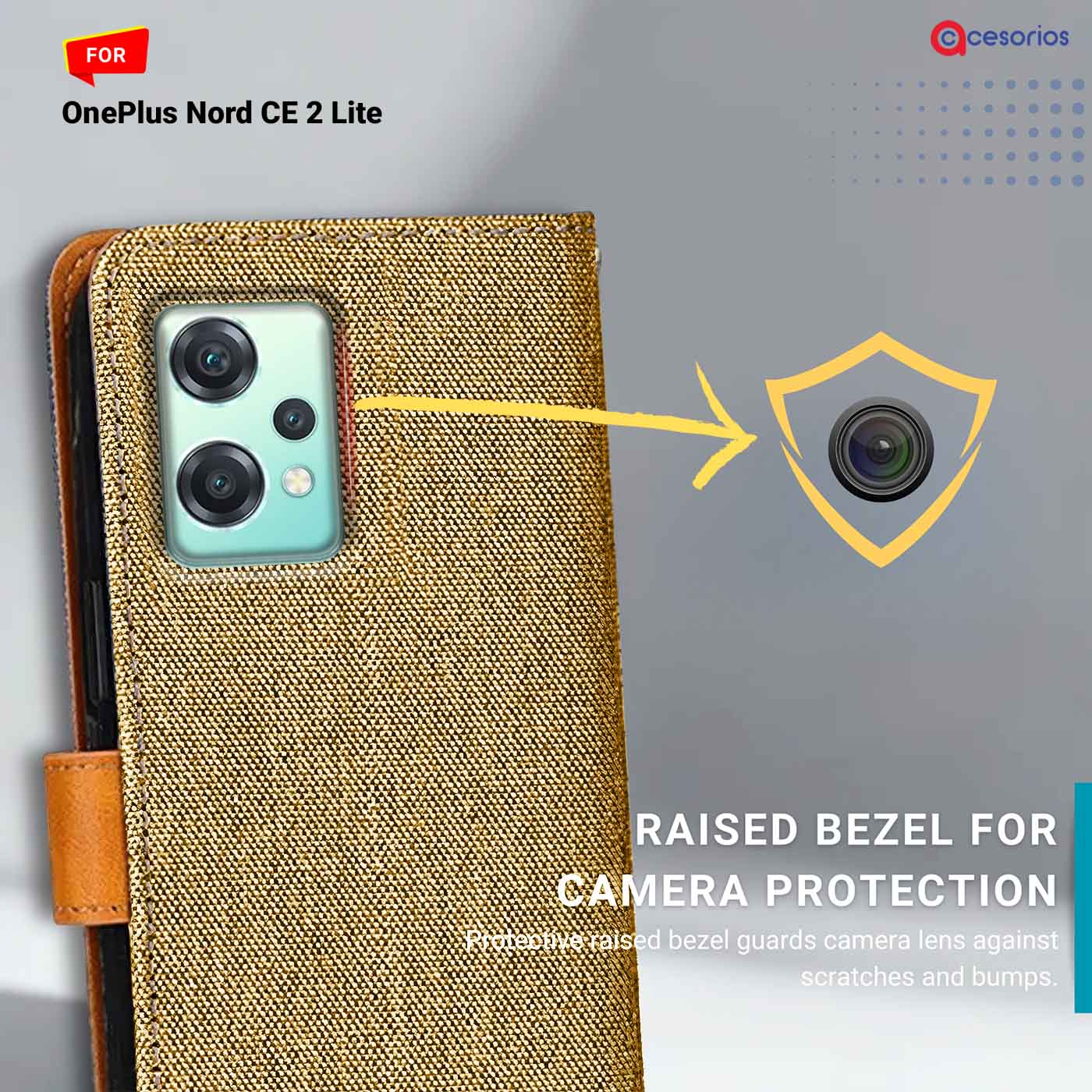 Accesorios Oneplus Nord Ce 2 Lite denim flip cover – Light Brown – Image 2 #color_light b