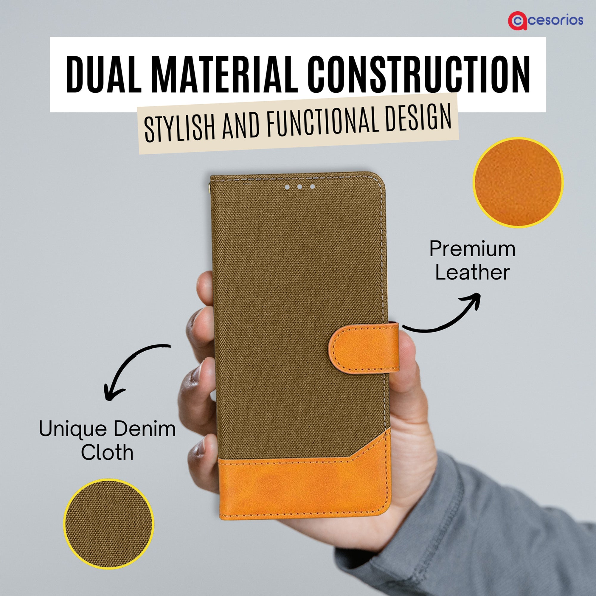 Accesorios Oneplus Nord Ce 3 5G denim flip cover – Dark Brown – Image 3 #color_dark brown