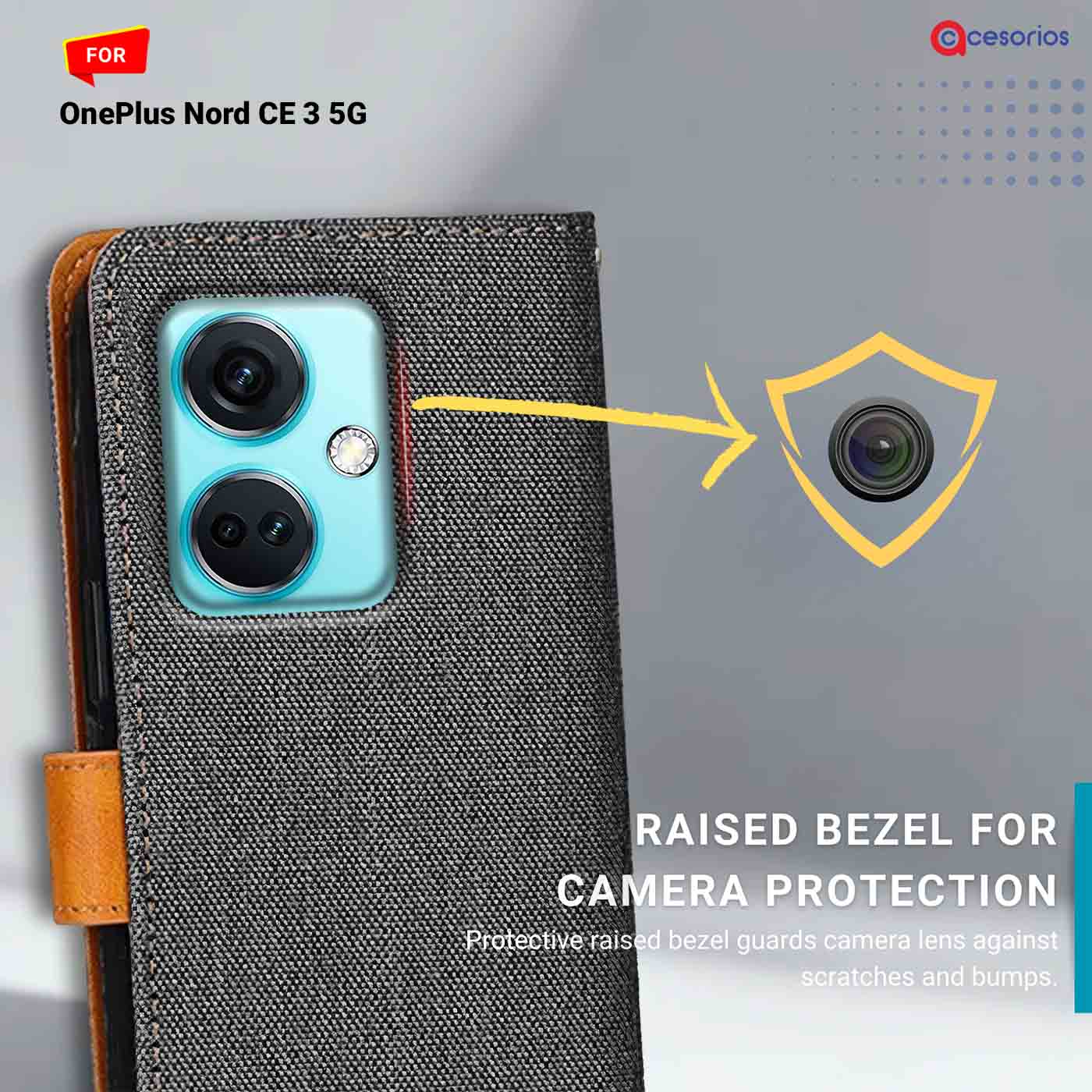 Accesorios Oneplus Nord Ce 3 5G denim flip cover – Grey – Image 2 #color_