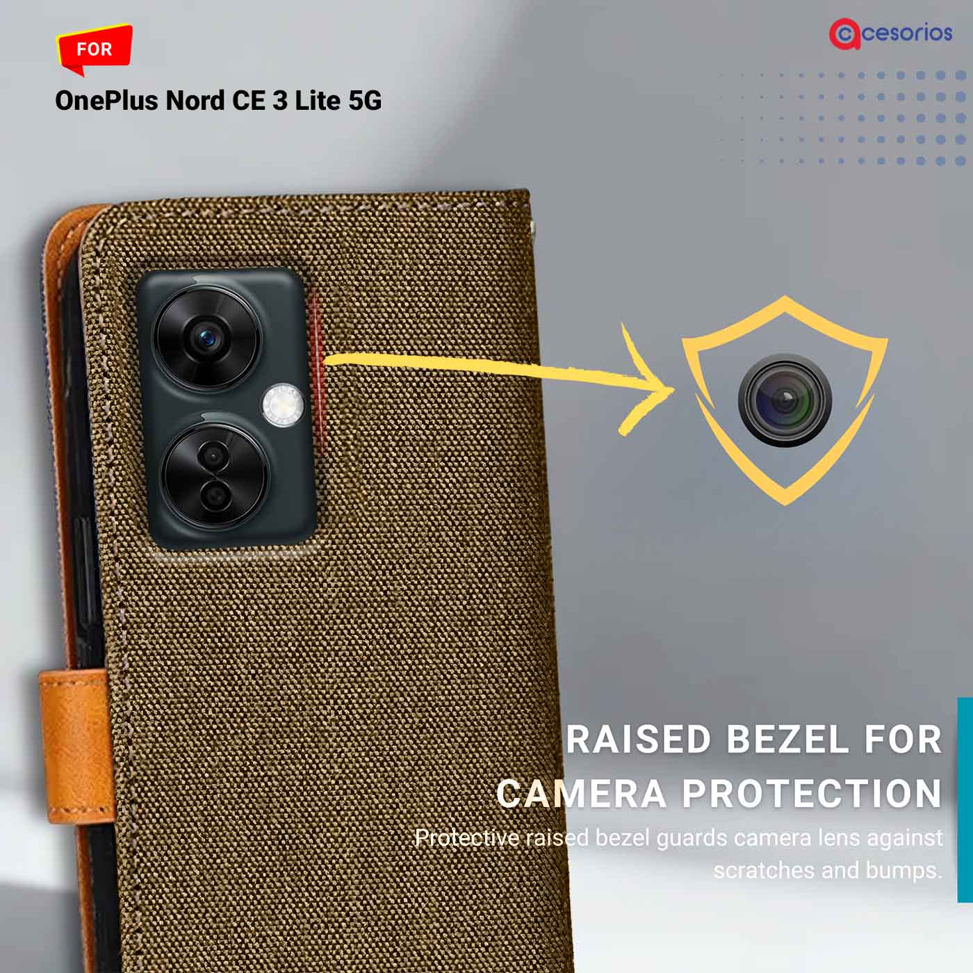 Accesorios Oneplus Nord Ce 3 Lite 5G denim flip cover – Dark Brown – Image 2 #color_dark b