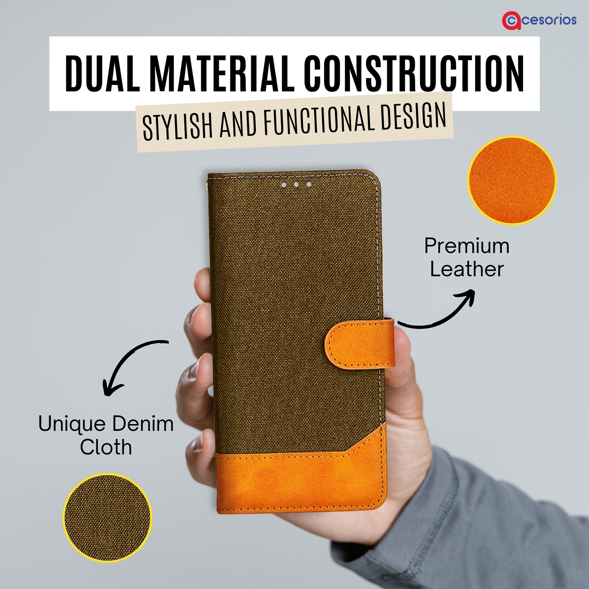 Accesorios Oneplus Nord Ce 5 denim flip cover – Dark Brown – Image 3 #color_dark brown