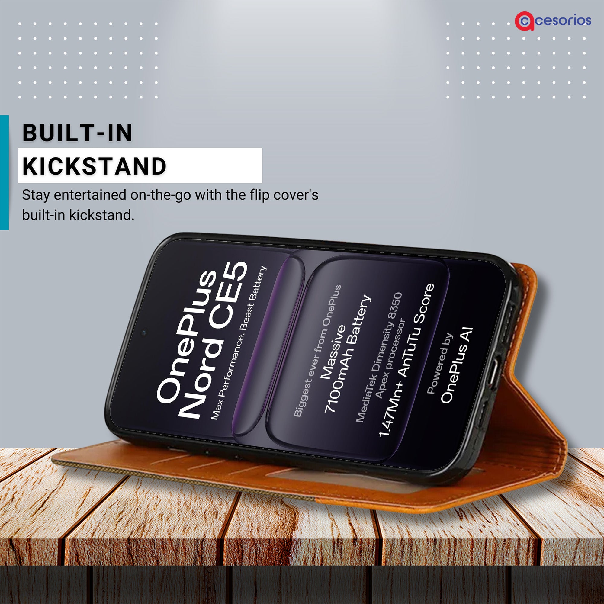 Accesorios Oneplus Nord Ce 5 denim flip cover – Dark Brown – Image 4 #color_dark brown