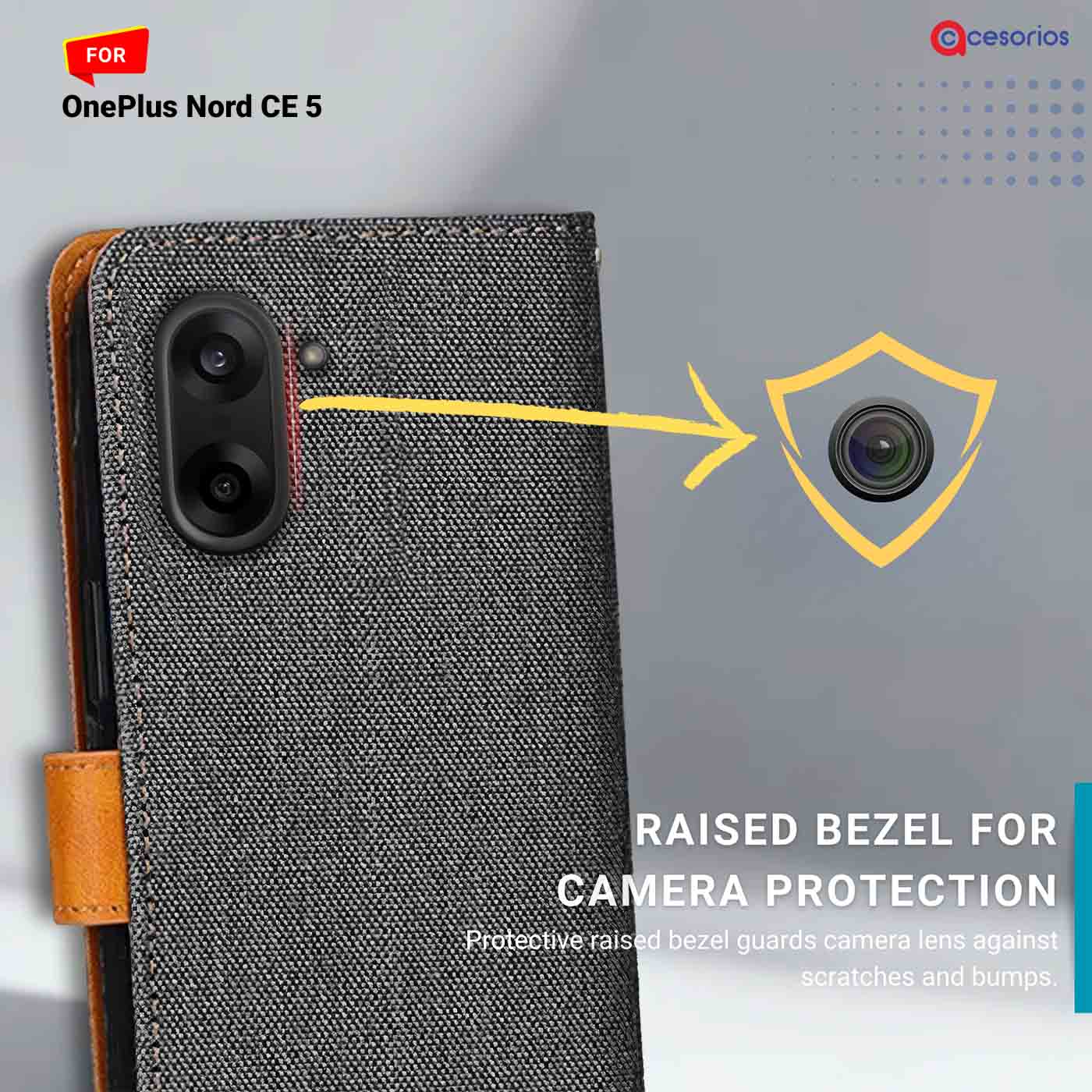Accesorios Oneplus Nord Ce 5 denim flip cover – Grey – Image 2 #color_