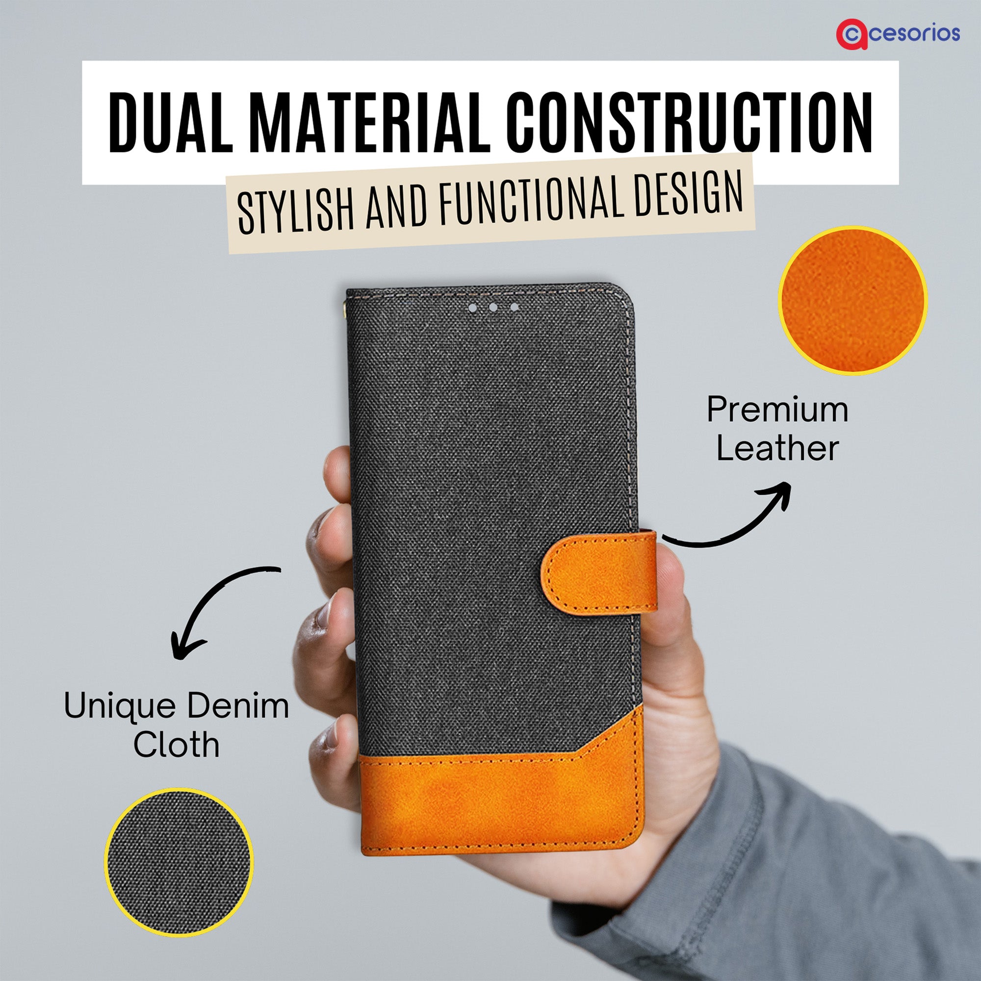 Accesorios Oneplus Nord Ce 5 denim flip cover – Grey – Image 3 #color_grey