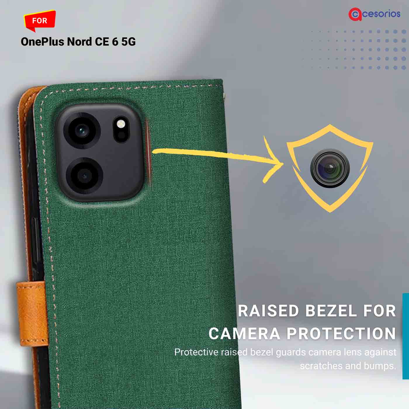 Denim & Leather back panel — OnePlus Nord CE 6 5G in Forest Green mobile case