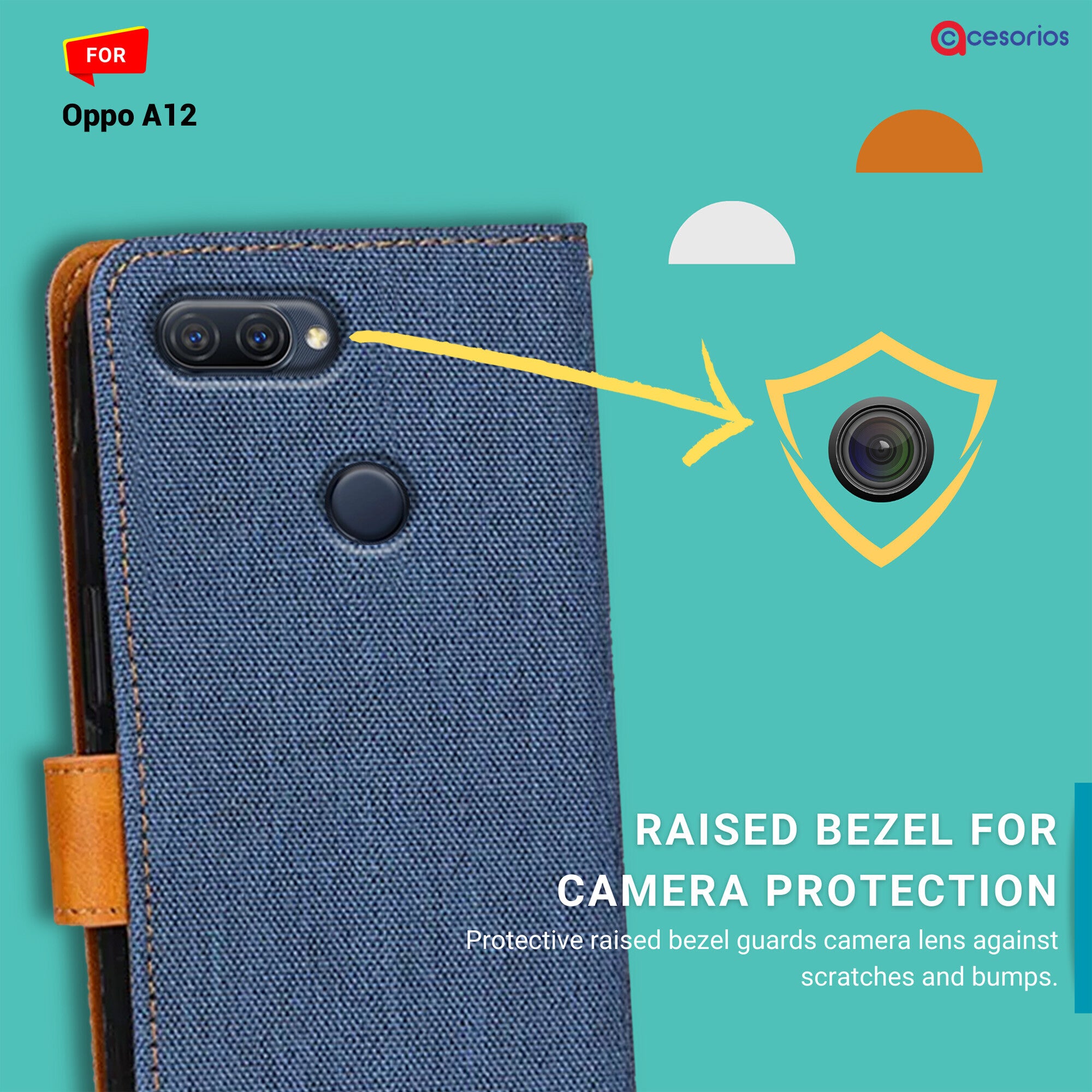 Accesorios Oppo A12 denim flip cover – Blue – Image 2 #color_blue