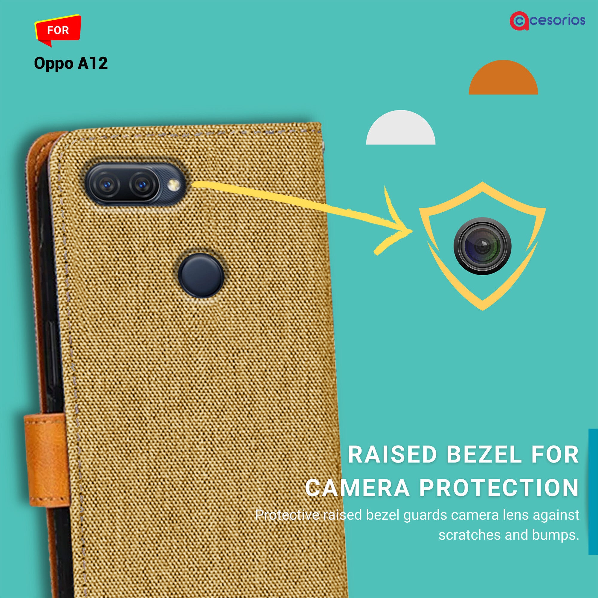 Accesorios Oppo A12 denim flip cover – Light Brown – Image 2 #color_light brown