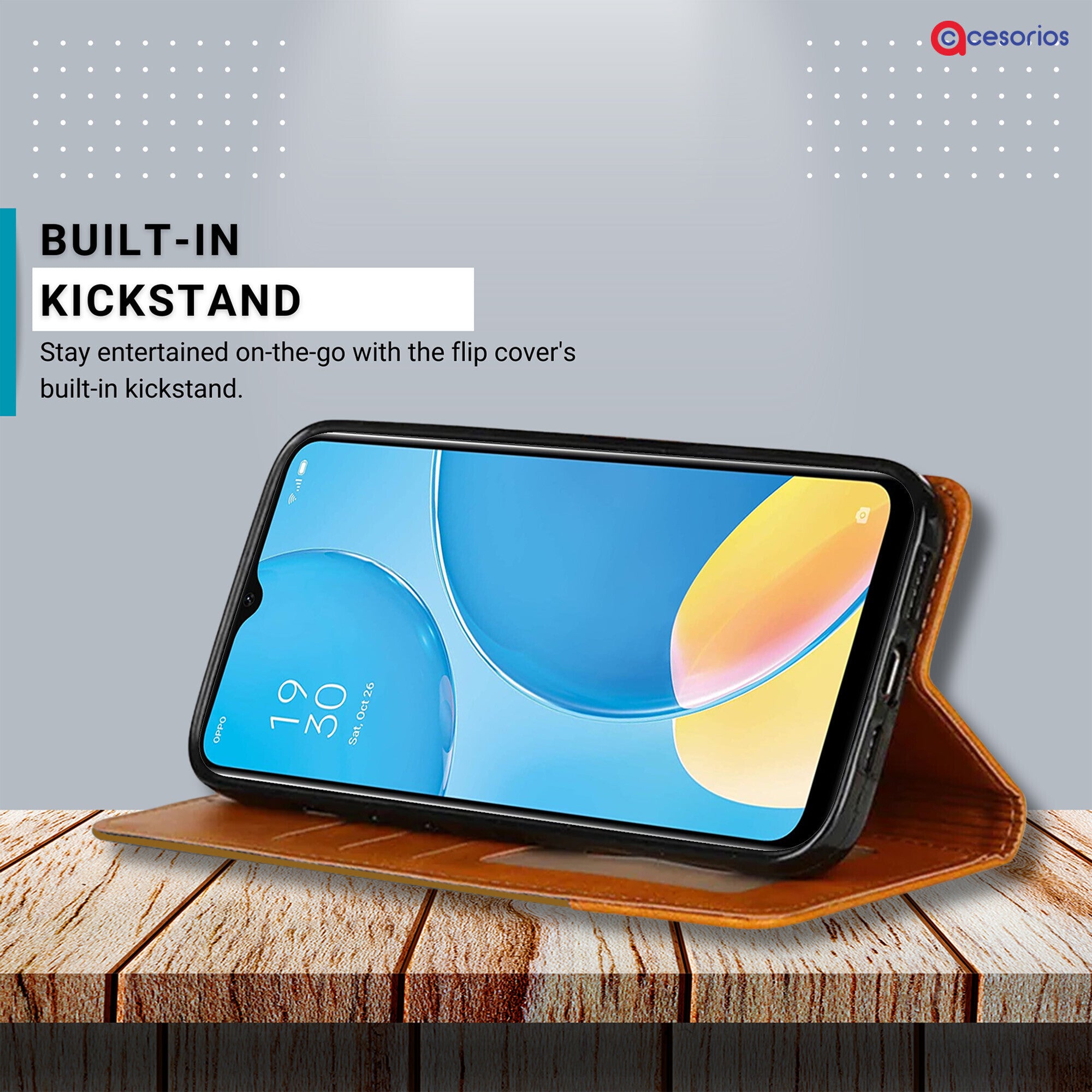 Accesorios Oppo A15S denim flip cover – Light Brown – Image 4 #color_light brown