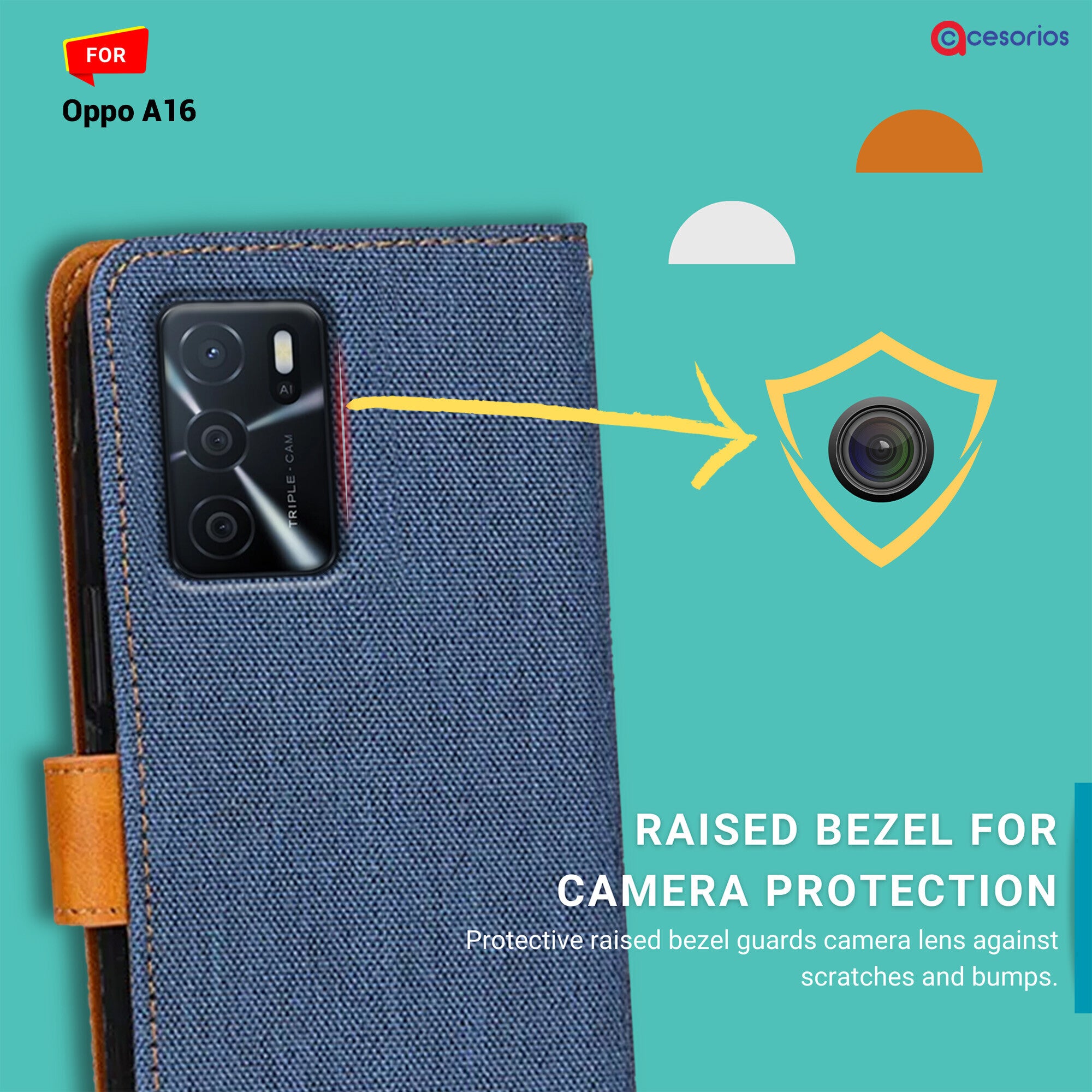 Accesorios Oppo A16 denim flip cover – Blue – Image 2 #color_blue