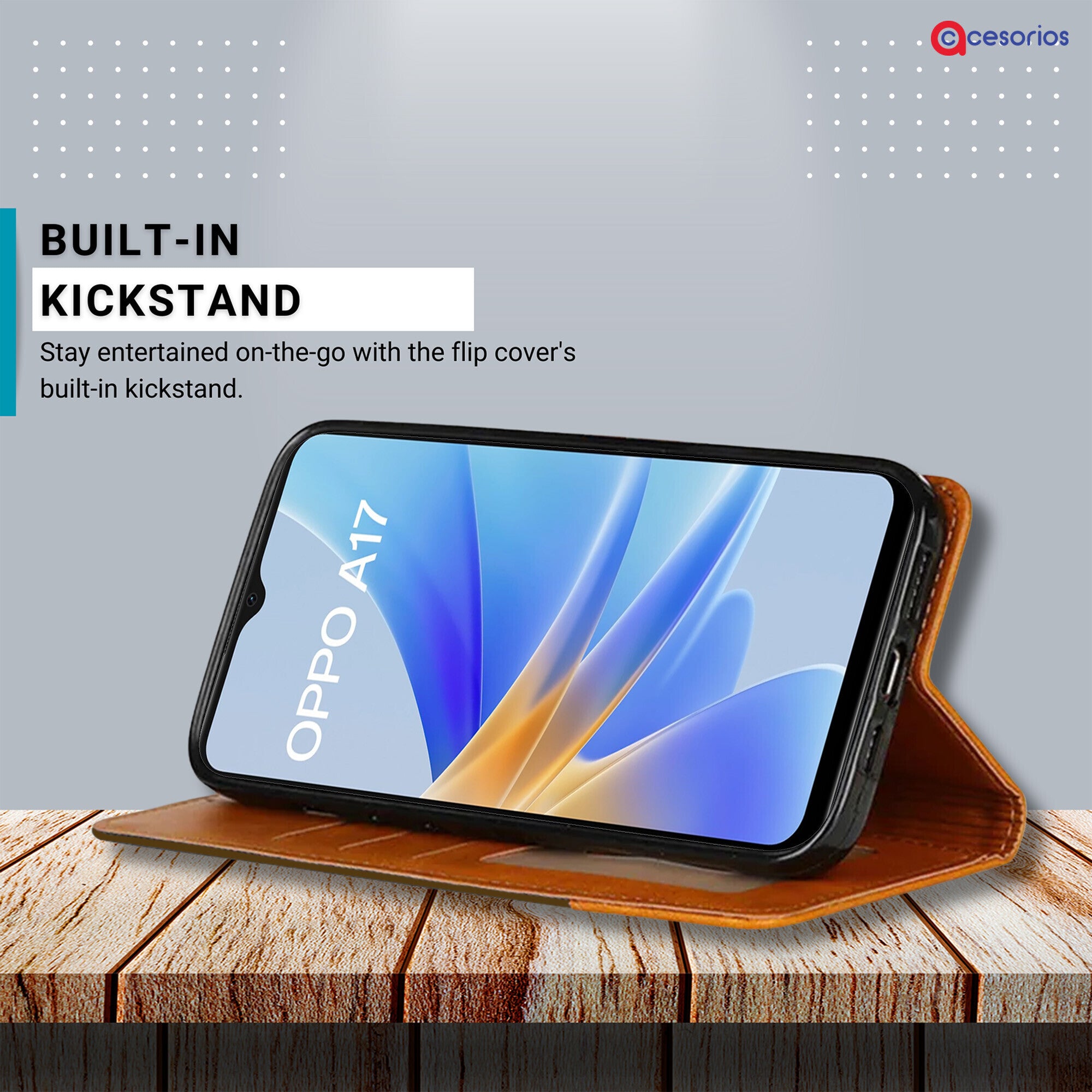 Accesorios Oppo A17 denim flip cover – Dark Brown – Image 4 #color_dark brown