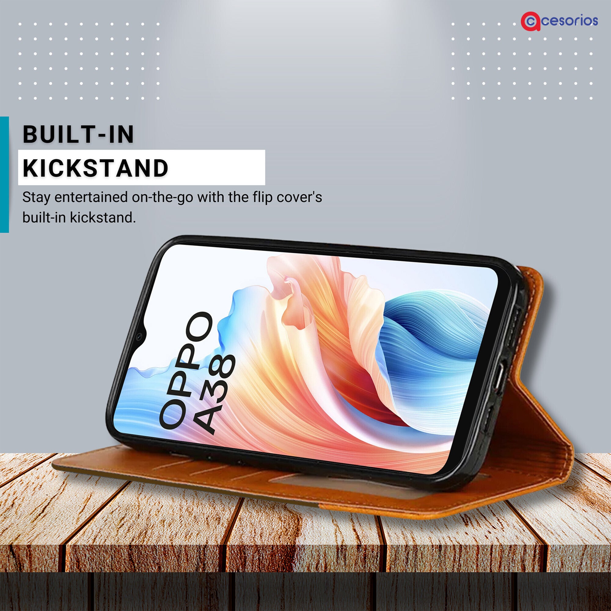 Accesorios Oppo A38 denim flip cover – Dark Brown – Image 4 #color_dark brown