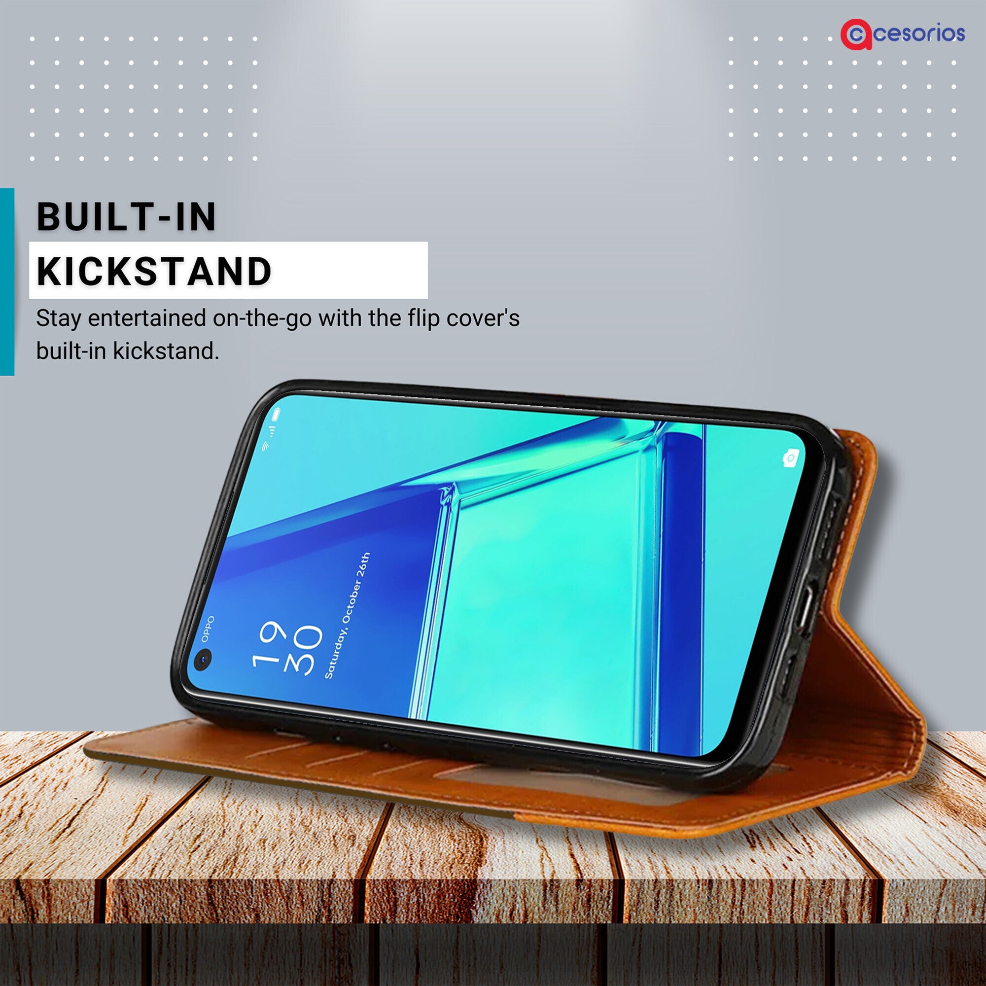 Accesorios Oppo A52 denim flip cover – Dark Brown – Image 4 #color_dark brown