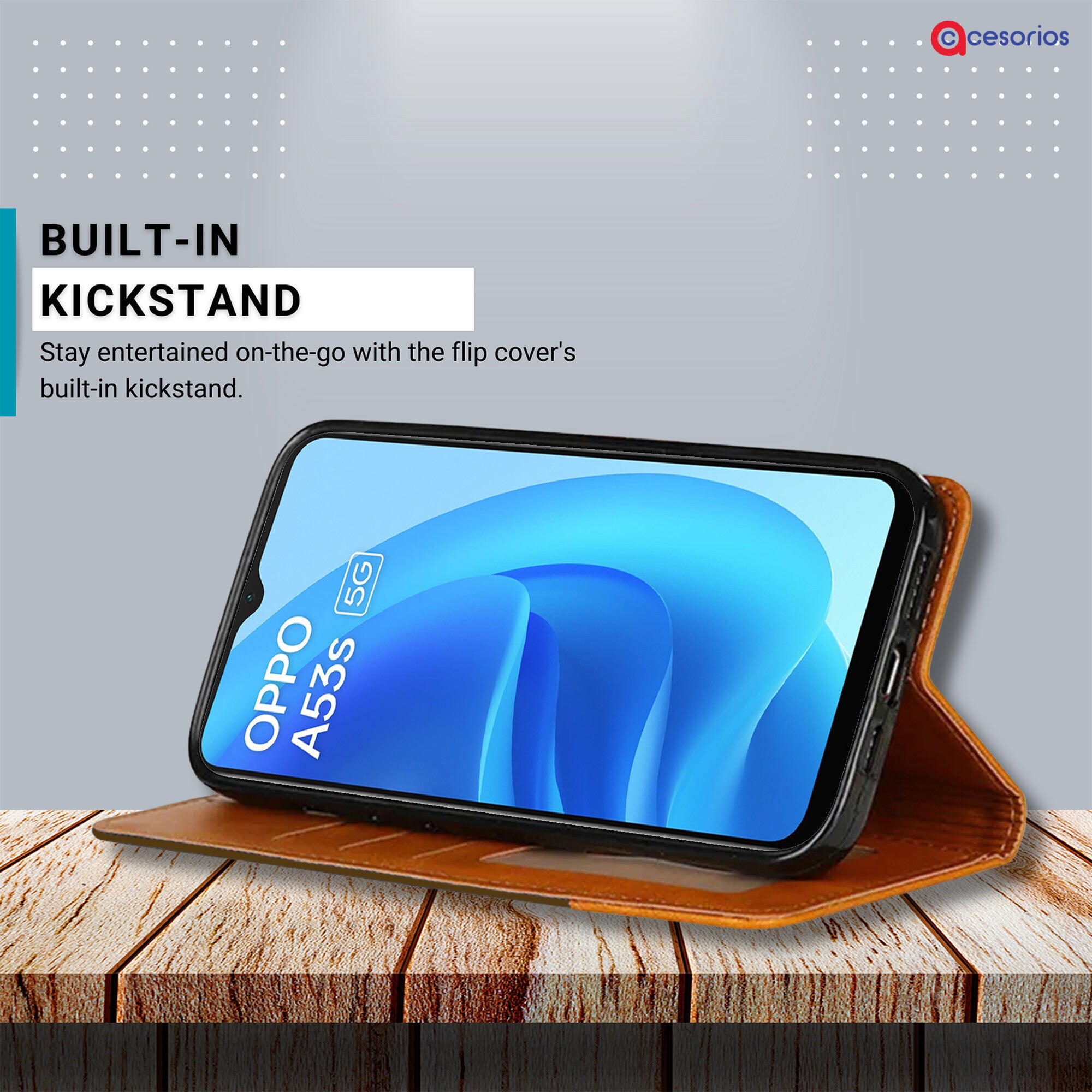 Accesorios Oppo A53S denim flip cover – Dark Brown – Image 4 #color_dark brown