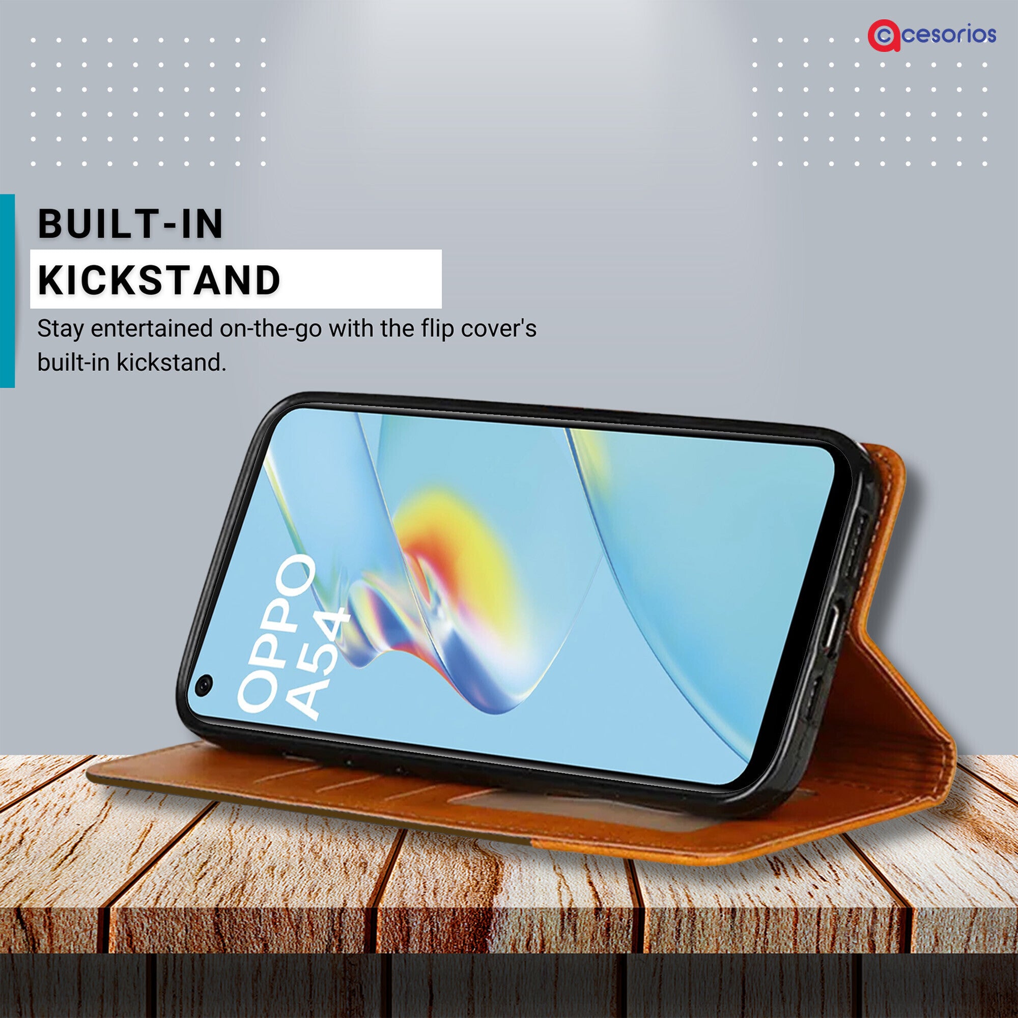 Accesorios Oppo A54 denim flip cover – Dark Brown – Image 4 #color_dark brown