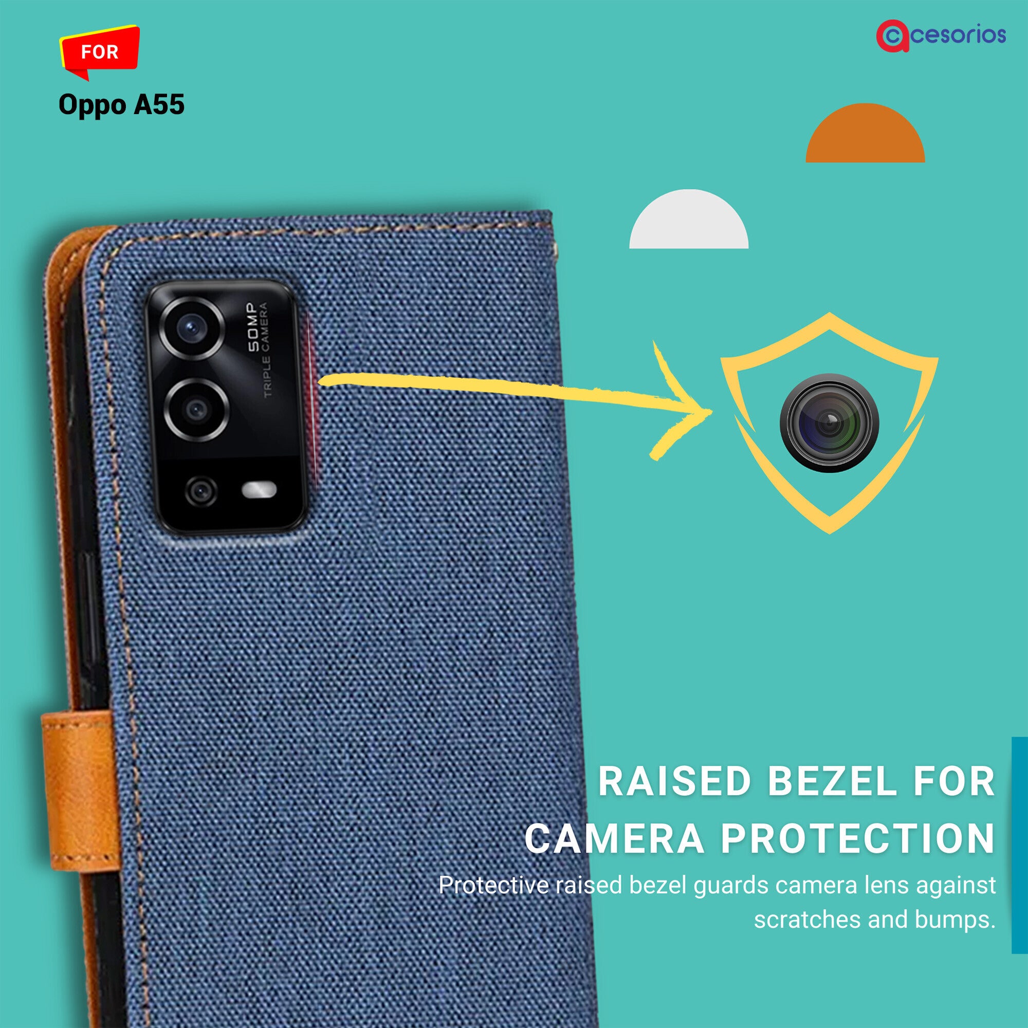 Accesorios Oppo A55 denim flip cover – Blue – Image 2 #color_blue