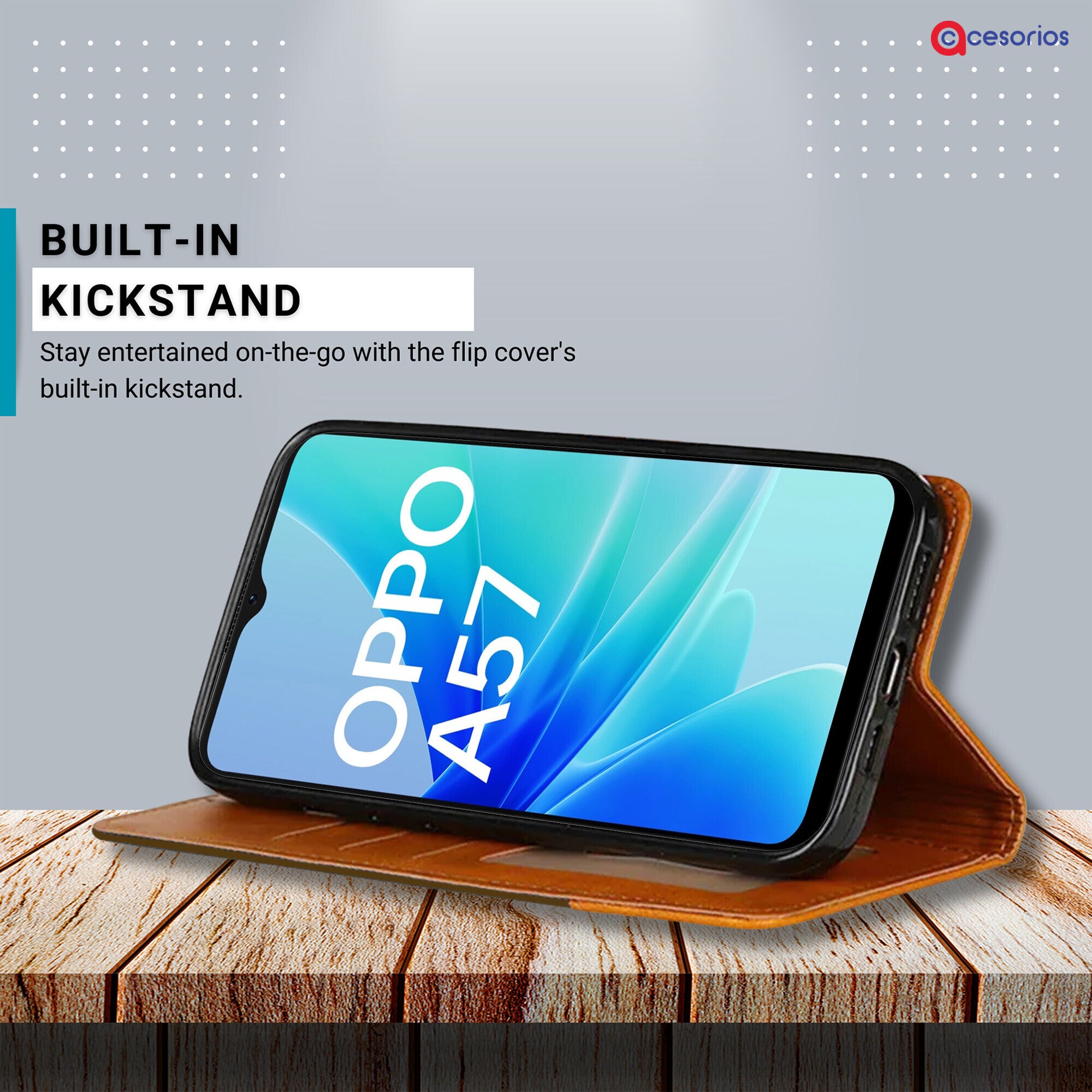 Accesorios Oppo A57 denim flip cover – Dark Brown – Image 4 #color_dark brown