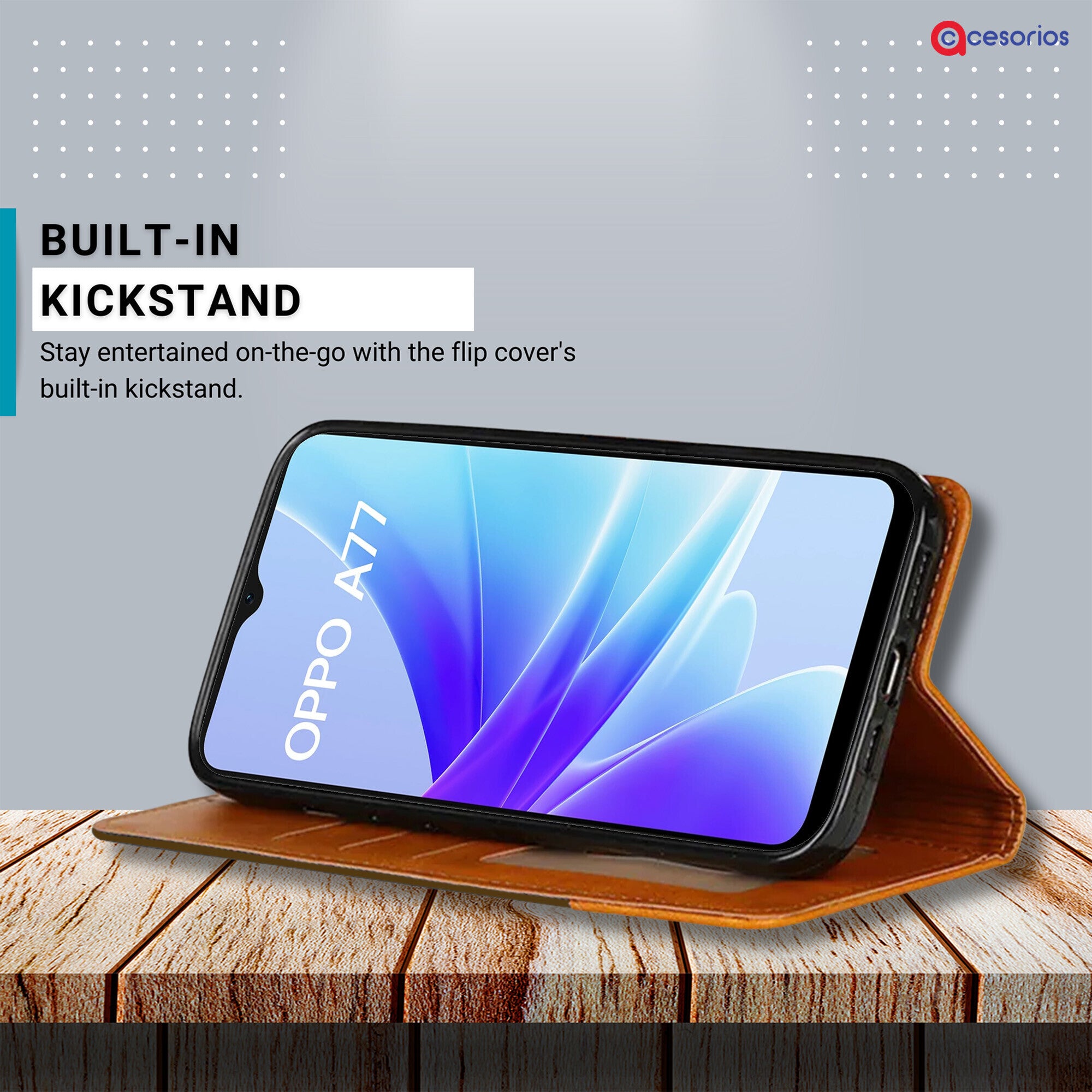 Accesorios Oppo A77 4G denim flip cover – Dark Brown – Image 4 #color_dark brown