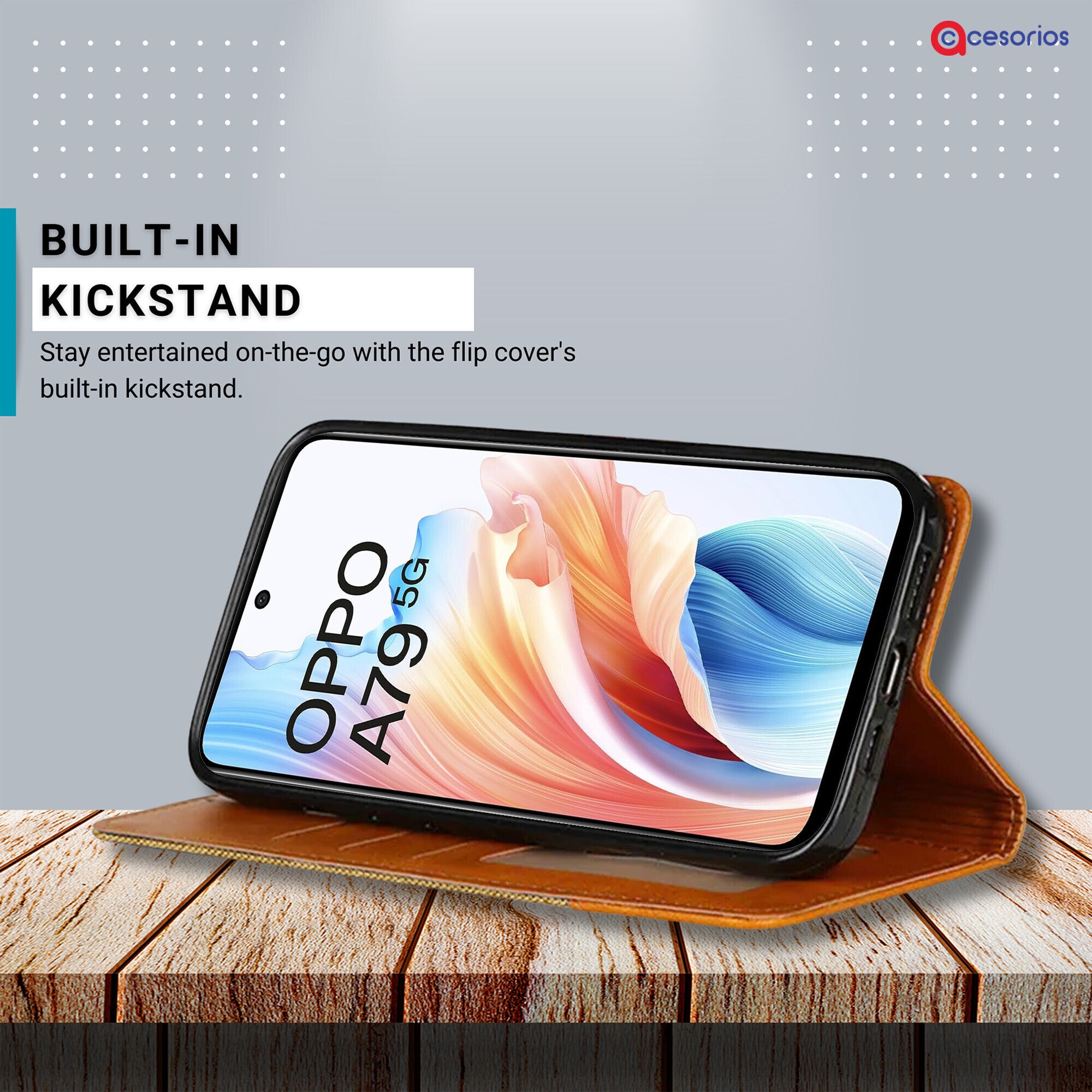 Accesorios Oppo A79 5G denim flip cover – Light Brown – Image 4 #color_light brown