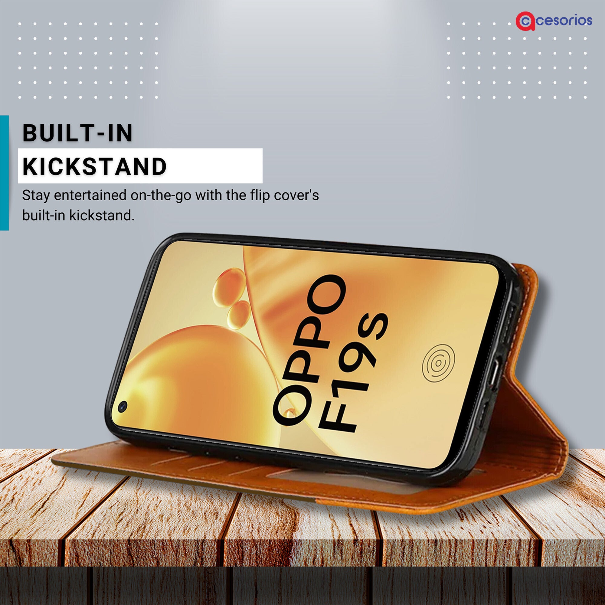 Accesorios Oppo F19S denim flip cover – Dark Brown – Image 4 #color_dark brown