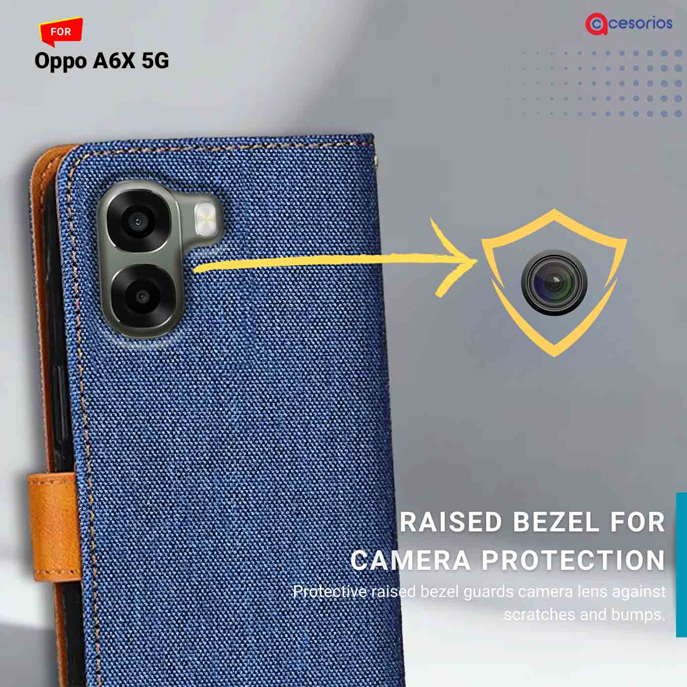 Oppo A6X 5G Dual Color Flip Cover | Denim & Leather - Blue