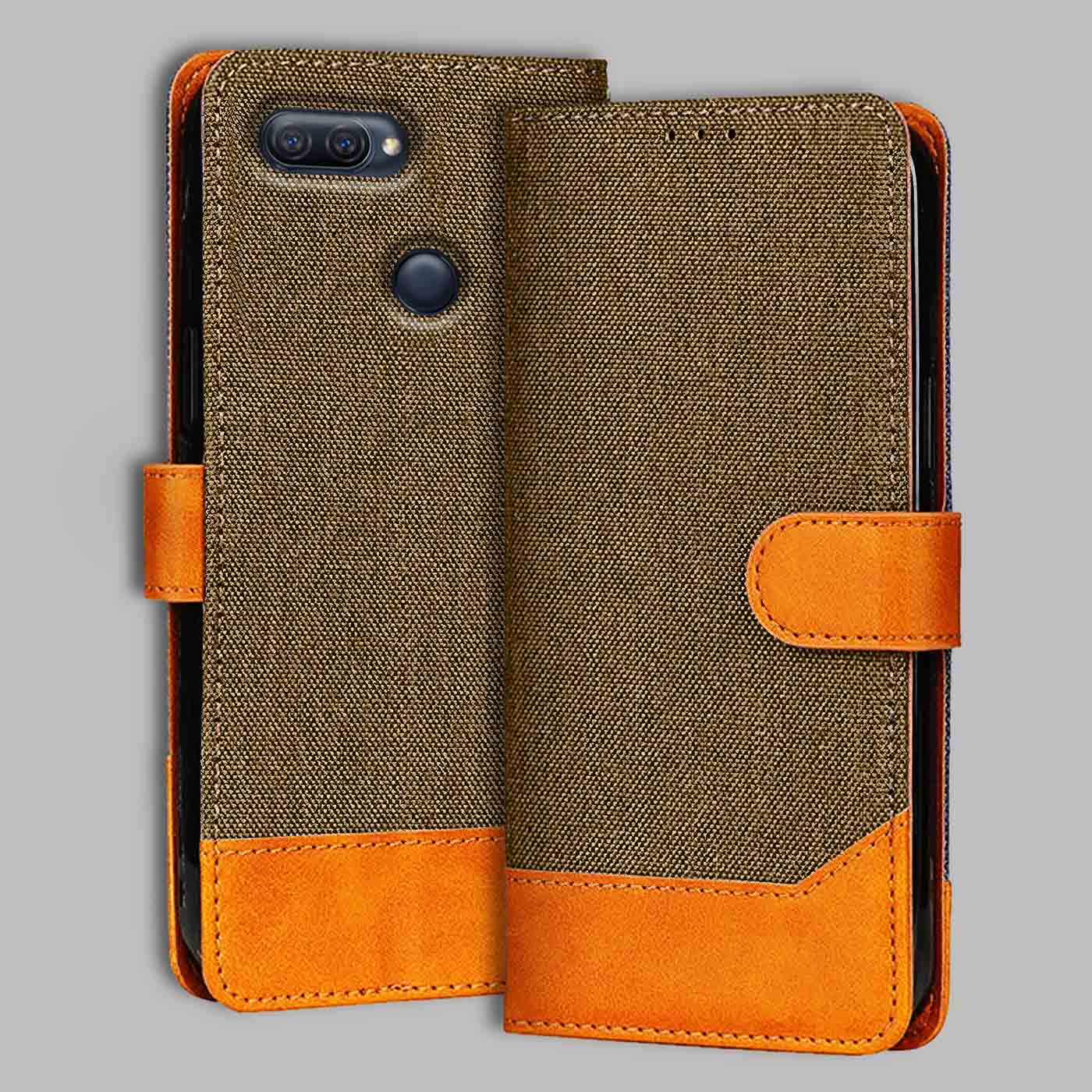 Accesorios Oppo A12 denim flip cover – Dark Brown – Image 1 #color_dark b