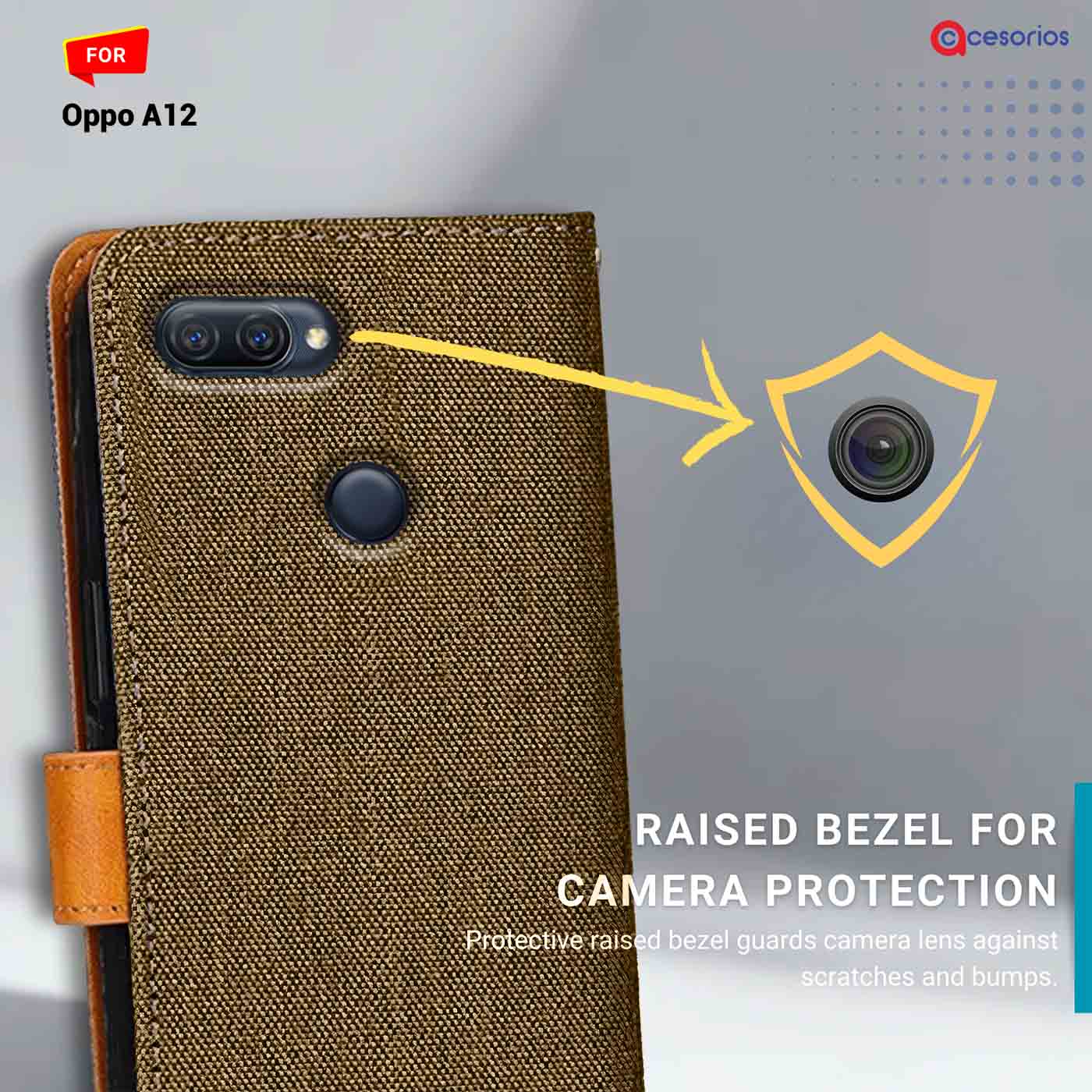 Accesorios Oppo A12 denim flip cover – Dark Brown – Image 2 #color_dark b
