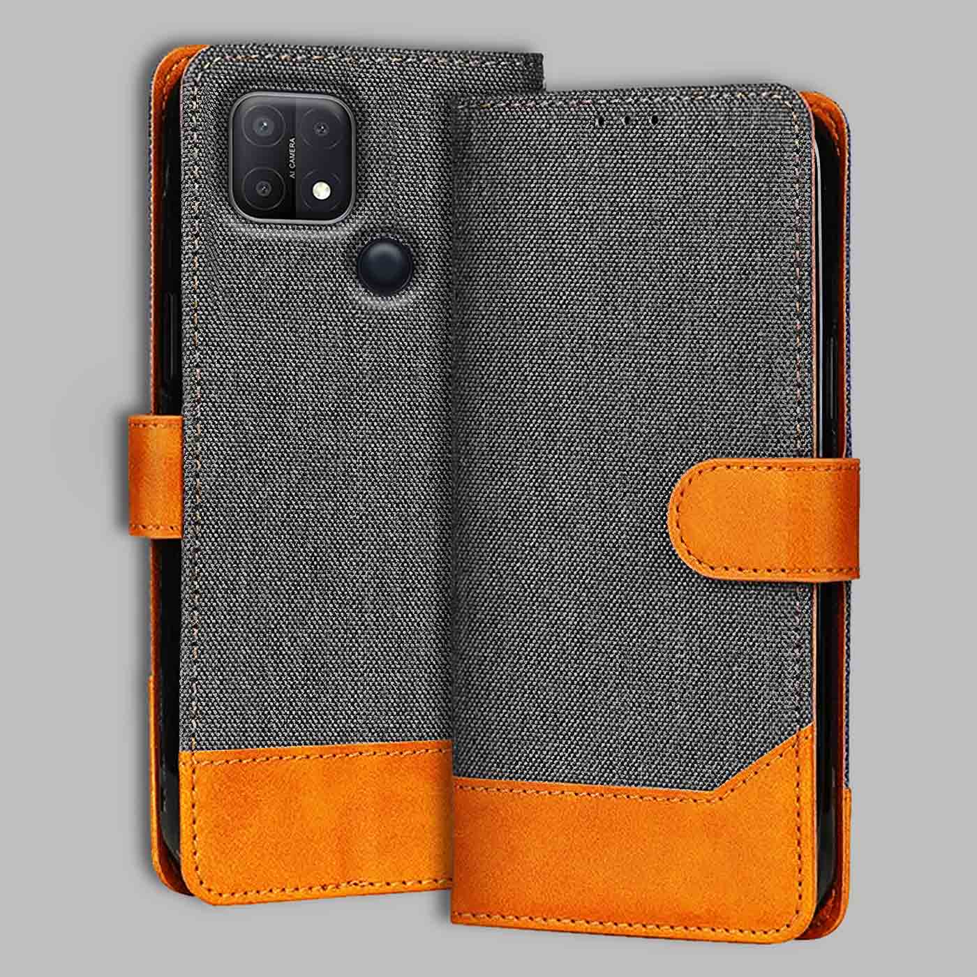 Accesorios Oppo A15S denim flip cover – Grey – Image 1 #color_