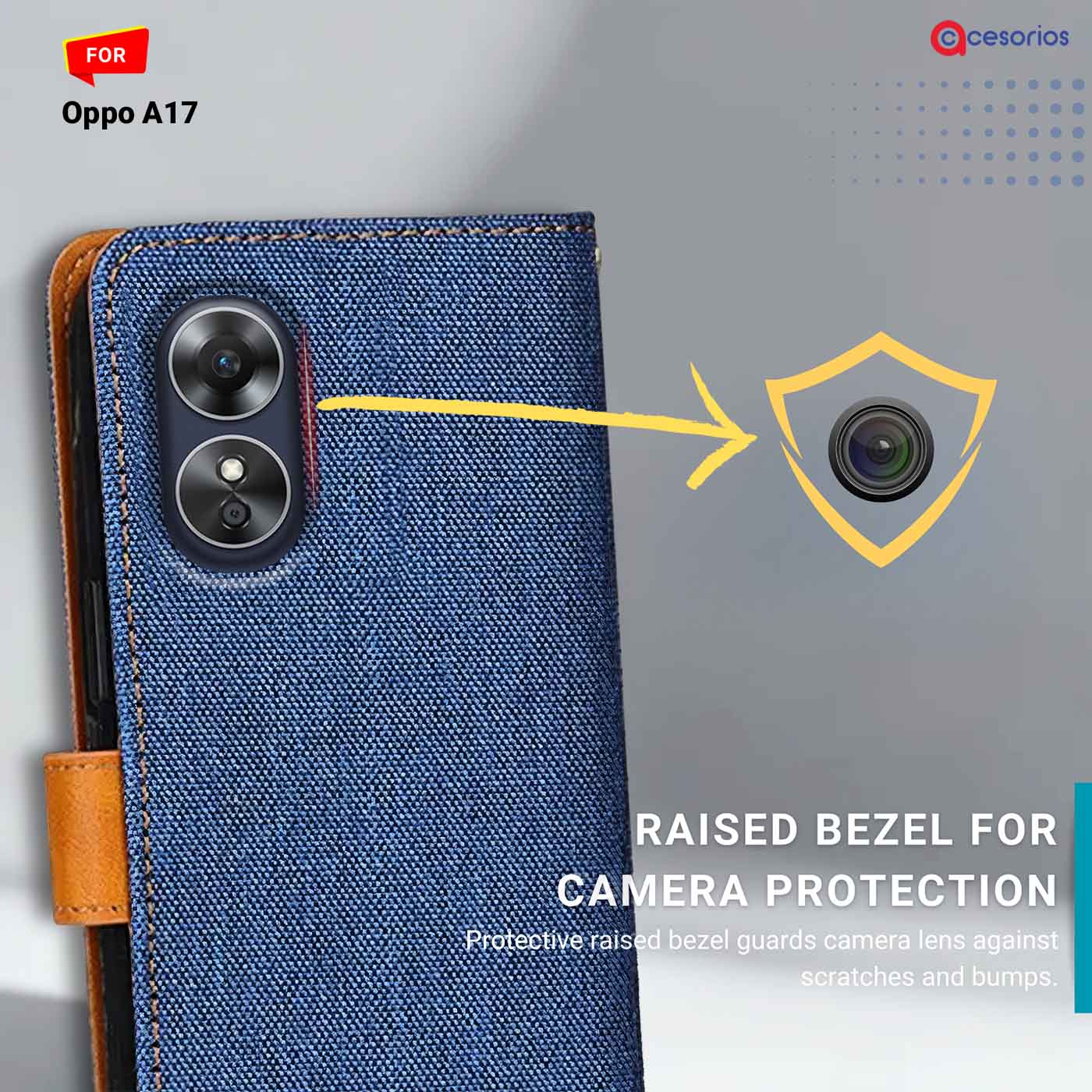 Accesorios Oppo A17 denim flip cover – Blue – Image 2 #color_