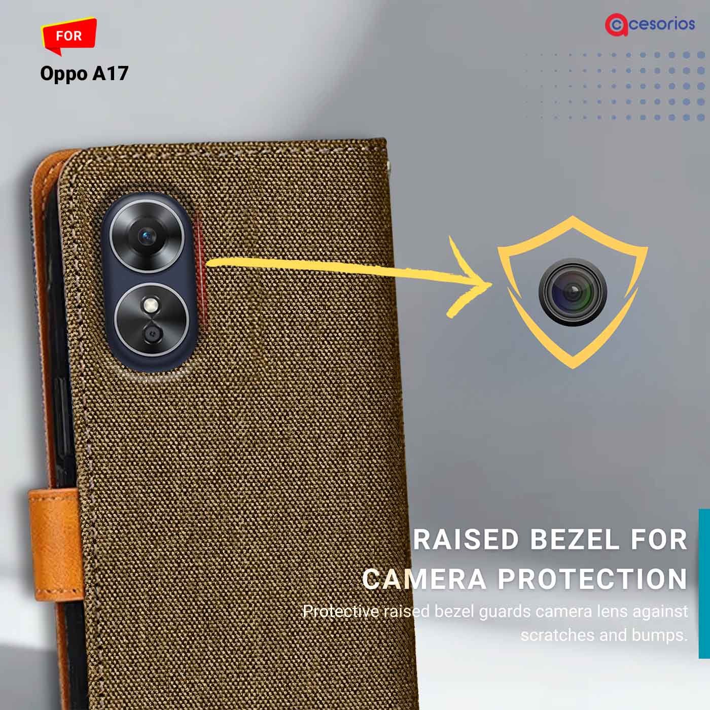 Accesorios Oppo A17 denim flip cover – Dark Brown – Image 2 #color_dark b