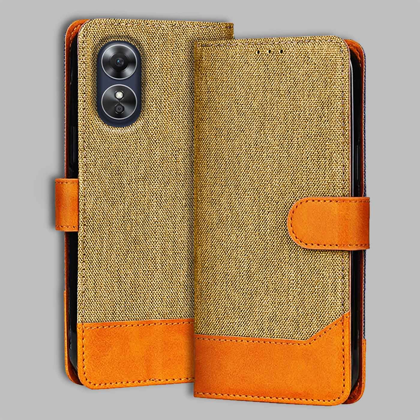 Accesorios Oppo A17 denim flip cover – Light Brown – Image 1 #color_light b