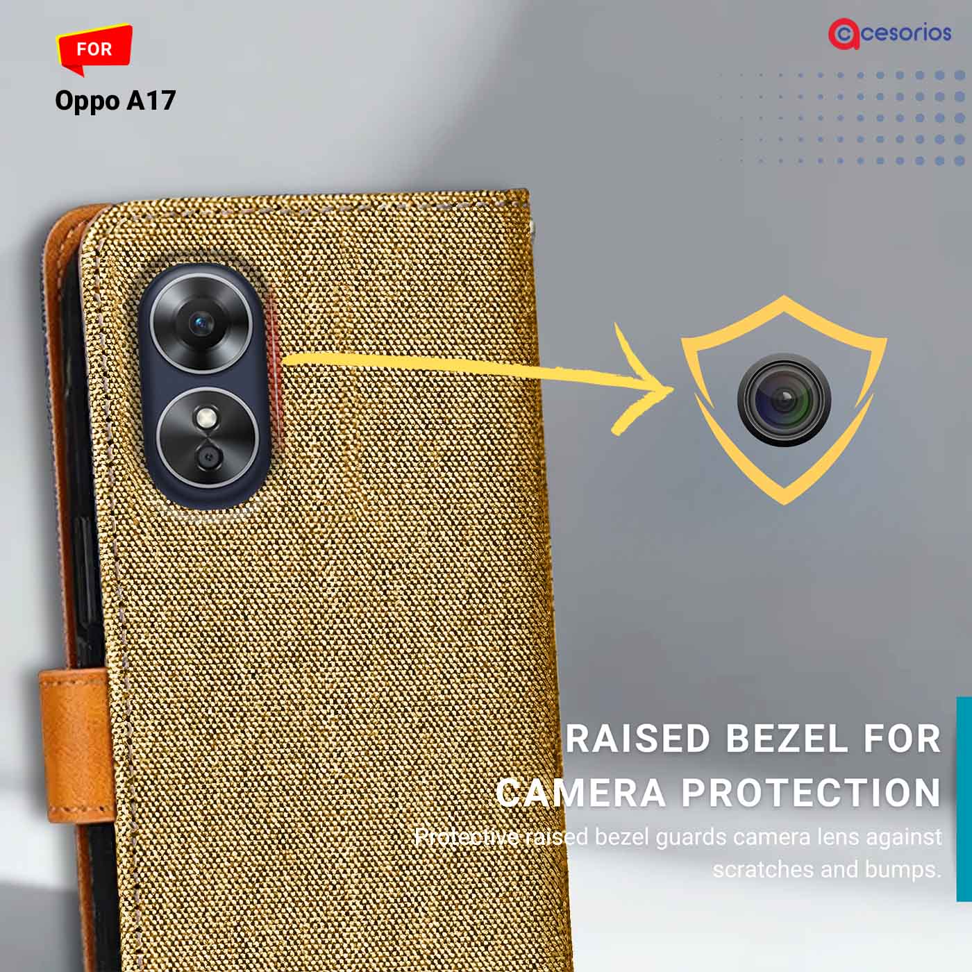 Accesorios Oppo A17 denim flip cover – Light Brown – Image 2 #color_light b