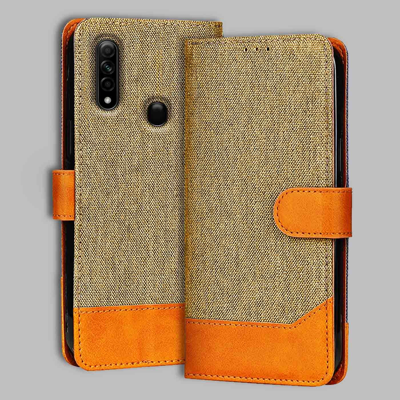 Accesorios Oppo A31 denim flip cover – Light Brown – Image 1 #color_light b