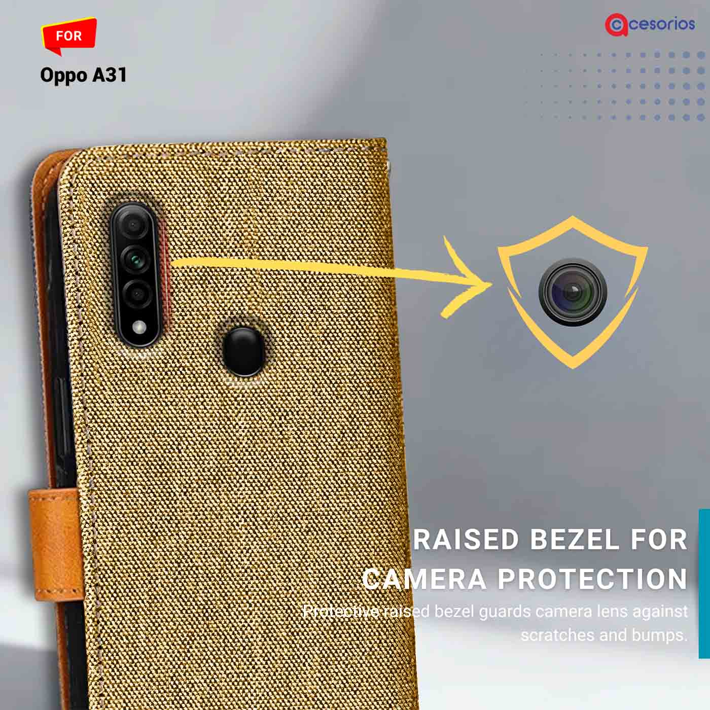 Accesorios Oppo A31 denim flip cover – Light Brown – Image 2 #color_light b