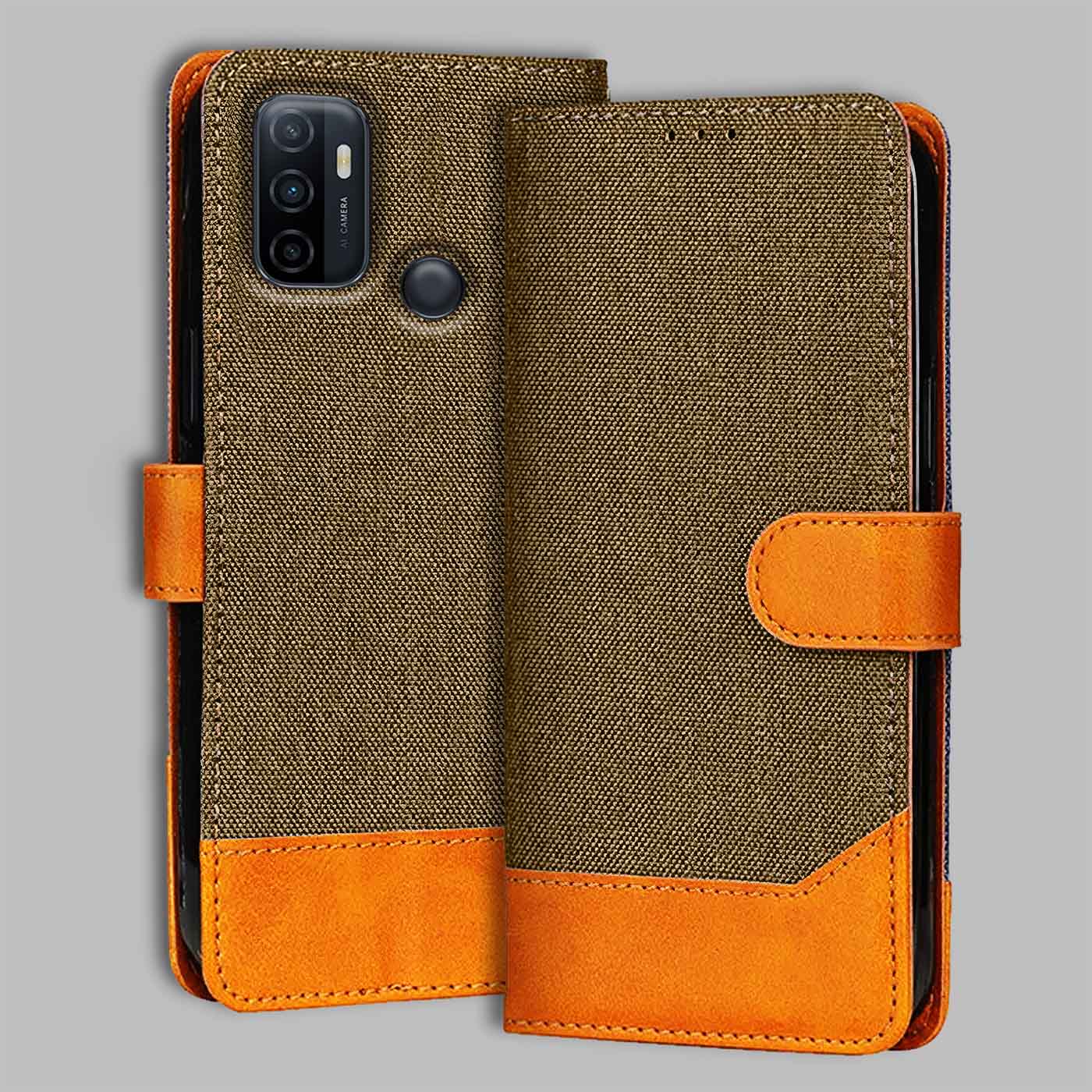 Accesorios Oppo A33 denim flip cover – Dark Brown – Image 1 #color_dark b