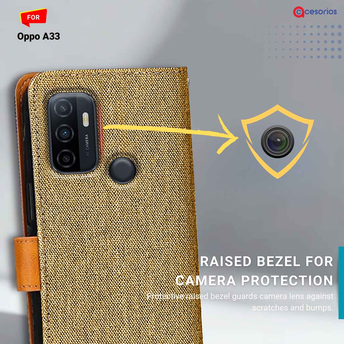 Accesorios Oppo A33 denim flip cover – Light Brown – Image 2 #color_light b