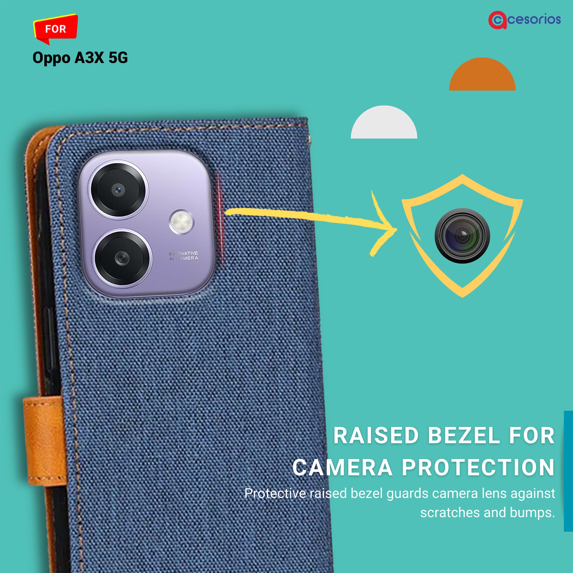 Accesorios Oppo A3X 5G denim flip cover – Blue – Image 2 #color_blue