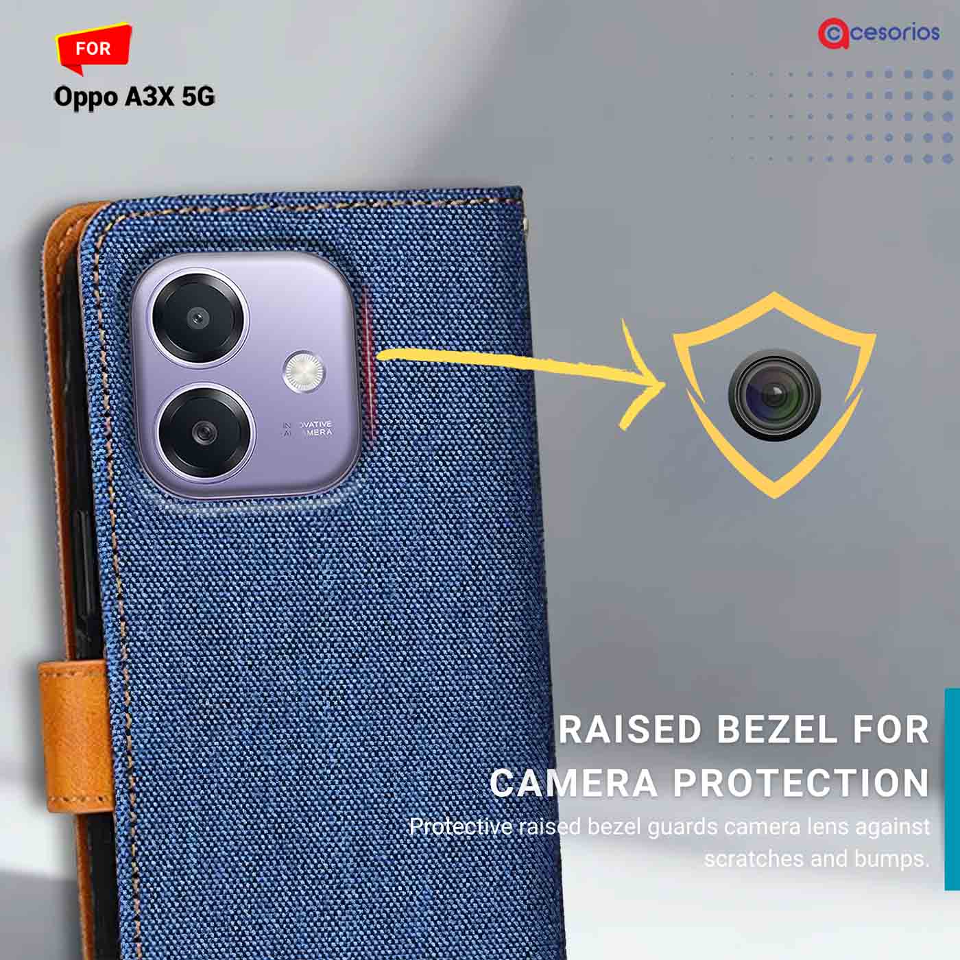 Accesorios Oppo A3X 5G denim flip cover – Blue – Image 2 #color_