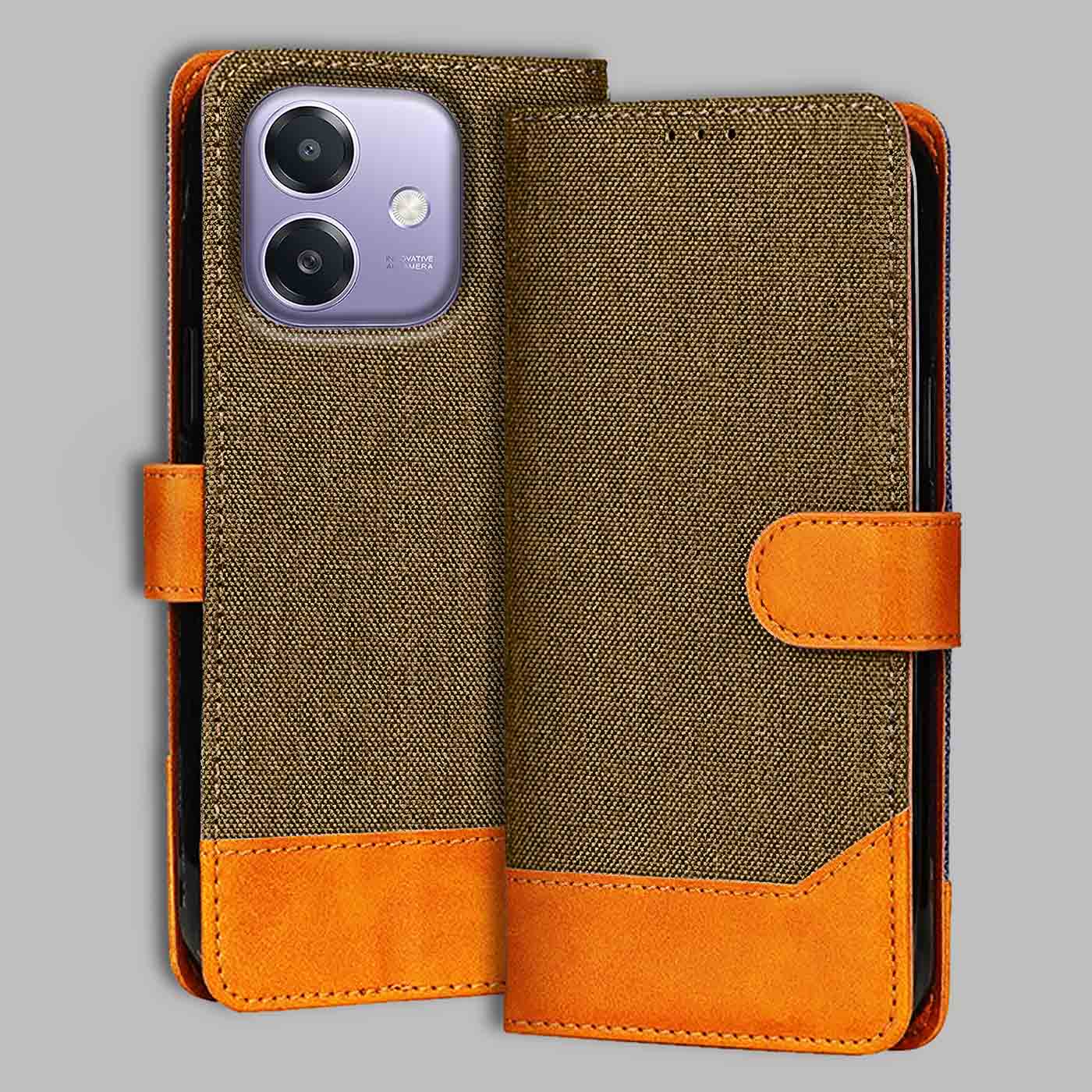 Accesorios Oppo A3X 5G denim flip cover – Dark Brown – Image 1 #color_dark b
