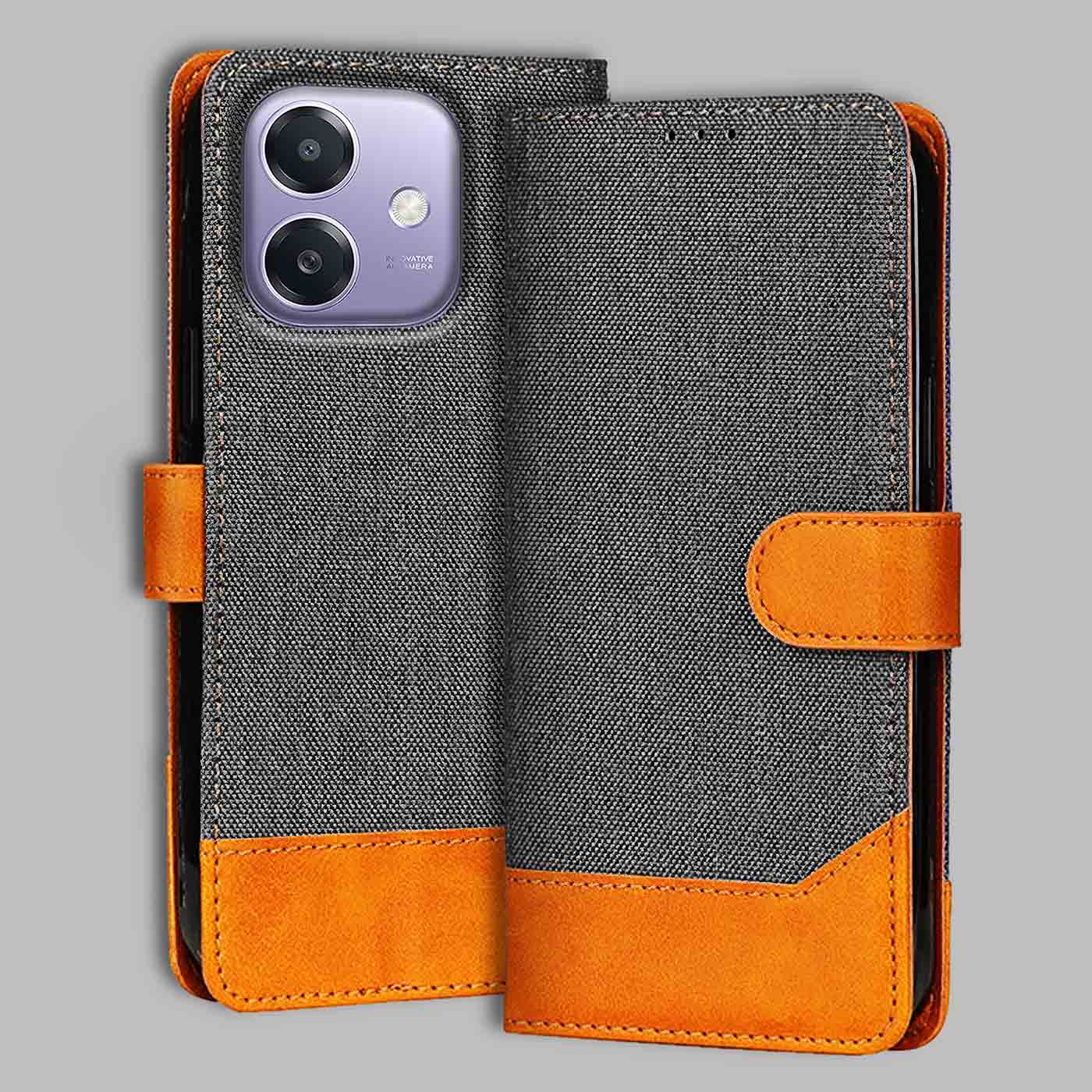 Accesorios Oppo A3X 5G denim flip cover – Grey – Image 1 #color_