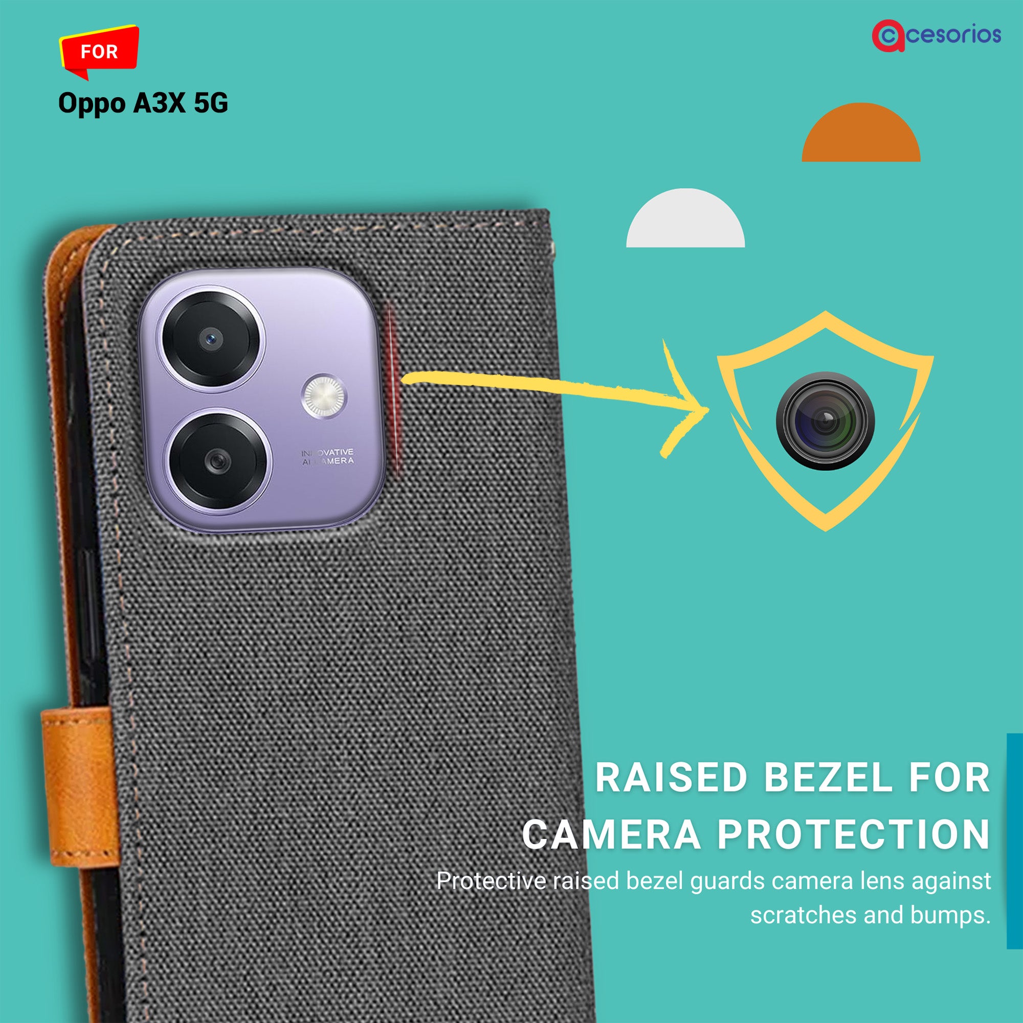 Accesorios Oppo A3X 5G denim flip cover – Grey – Image 2 #color_grey