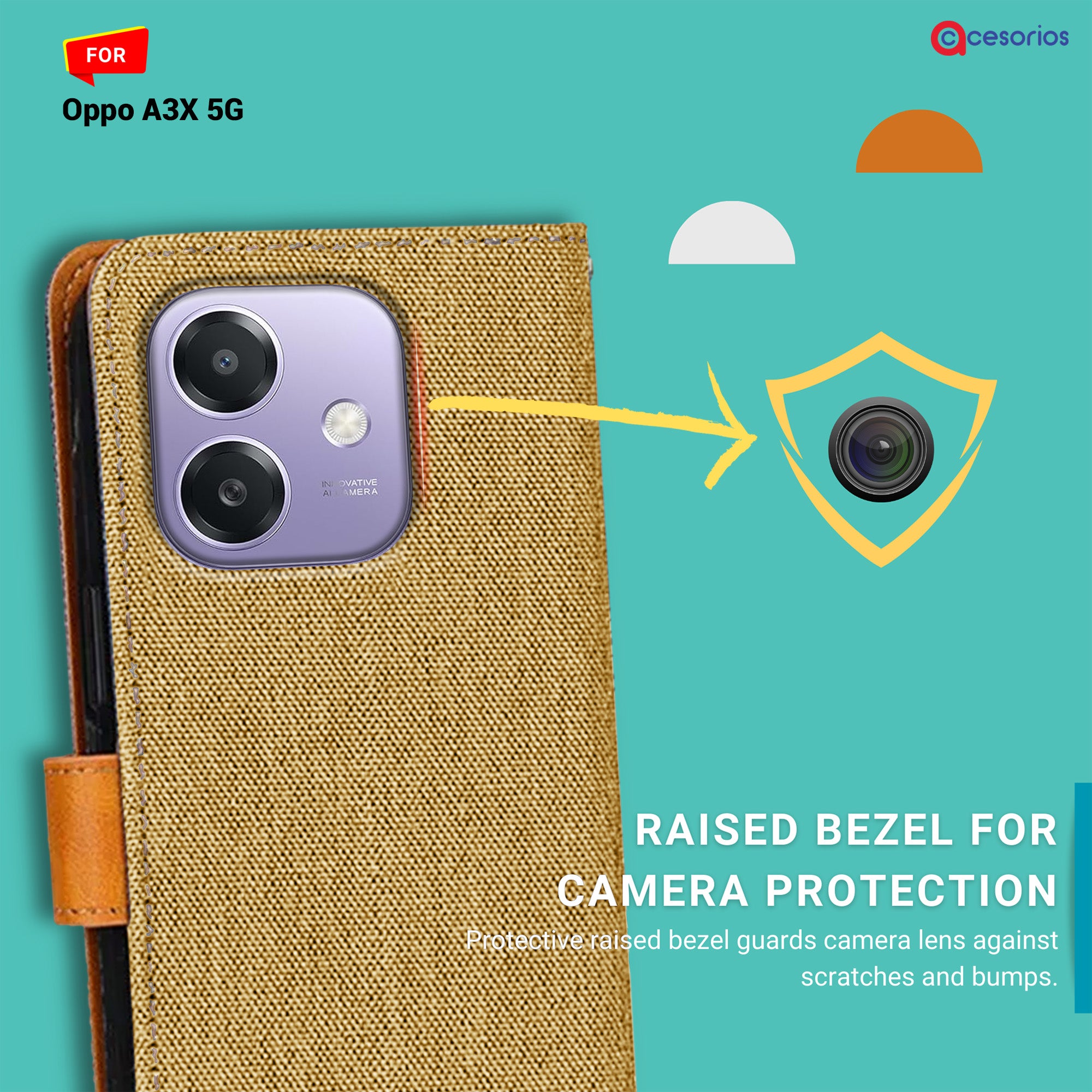 Accesorios Oppo A3X 5G denim flip cover – Light Brown – Image 2 #color_light brown
