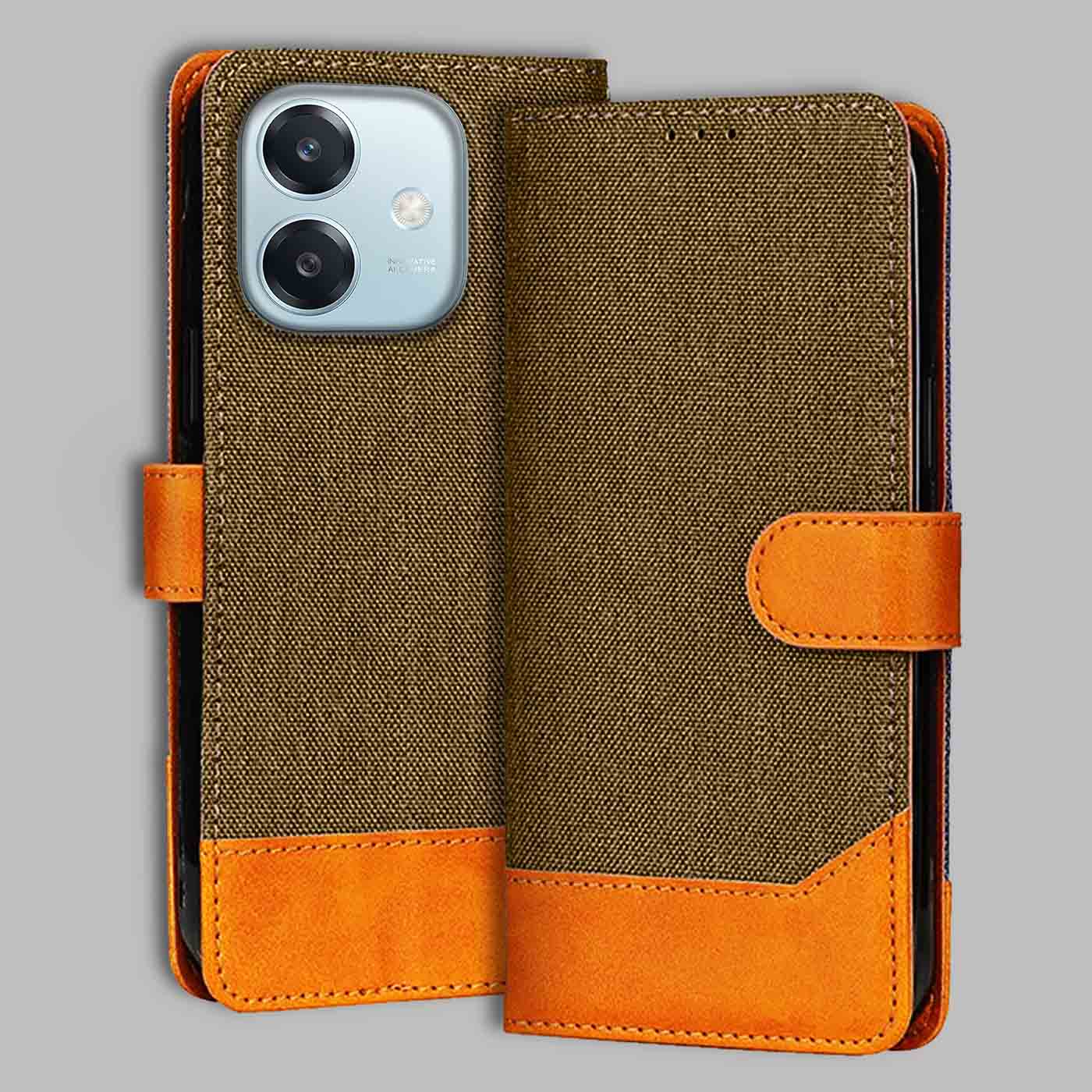 Accesorios Oppo A3 5G denim flip cover – Dark Brown – Image 1 #color_dark b