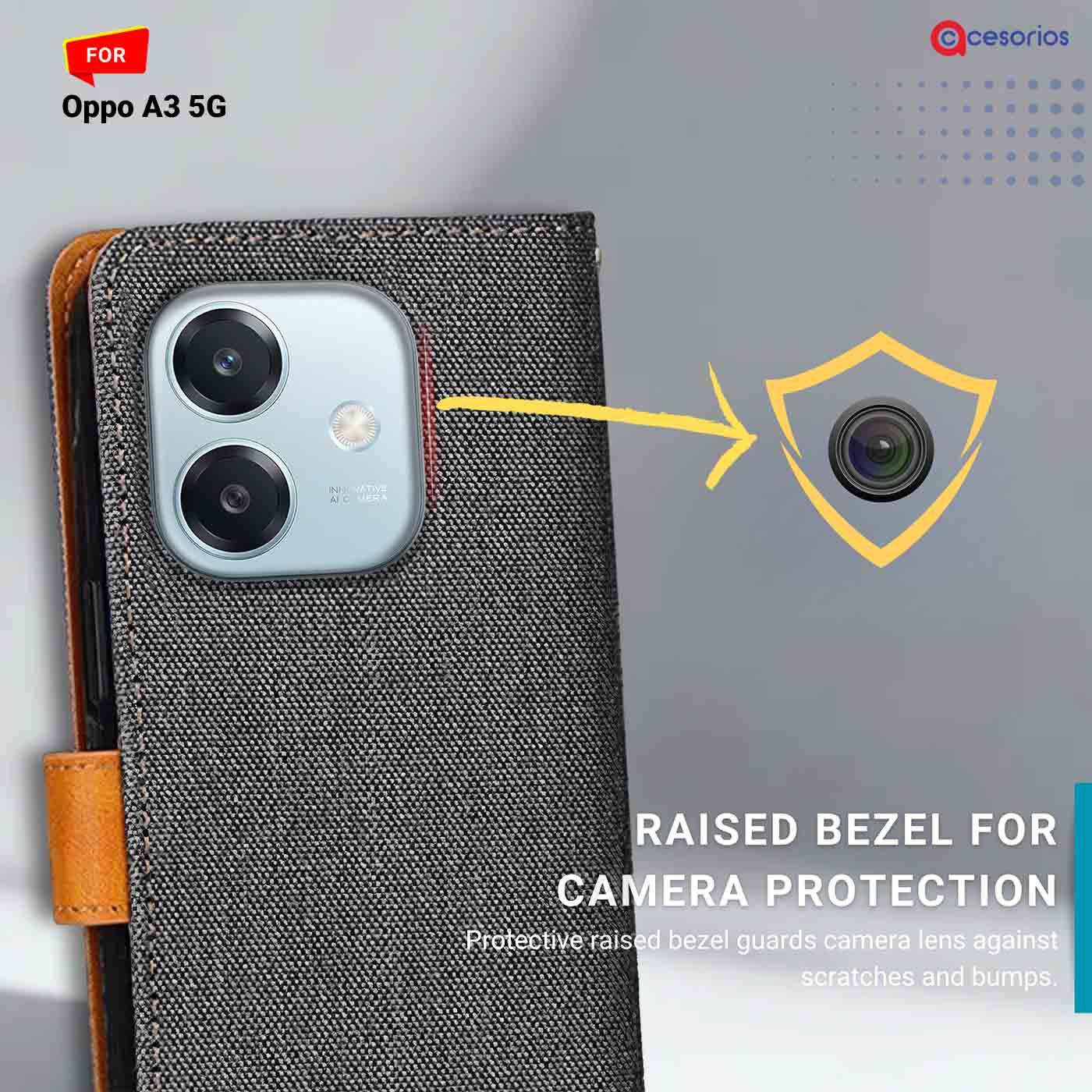 Accesorios Oppo A3 5G denim flip cover – Grey – Image 2 #color_