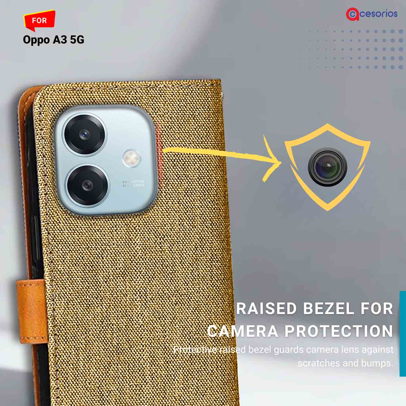 Accesorios Oppo A3 5G denim flip cover – Light Brown – Image 2 #color_light b