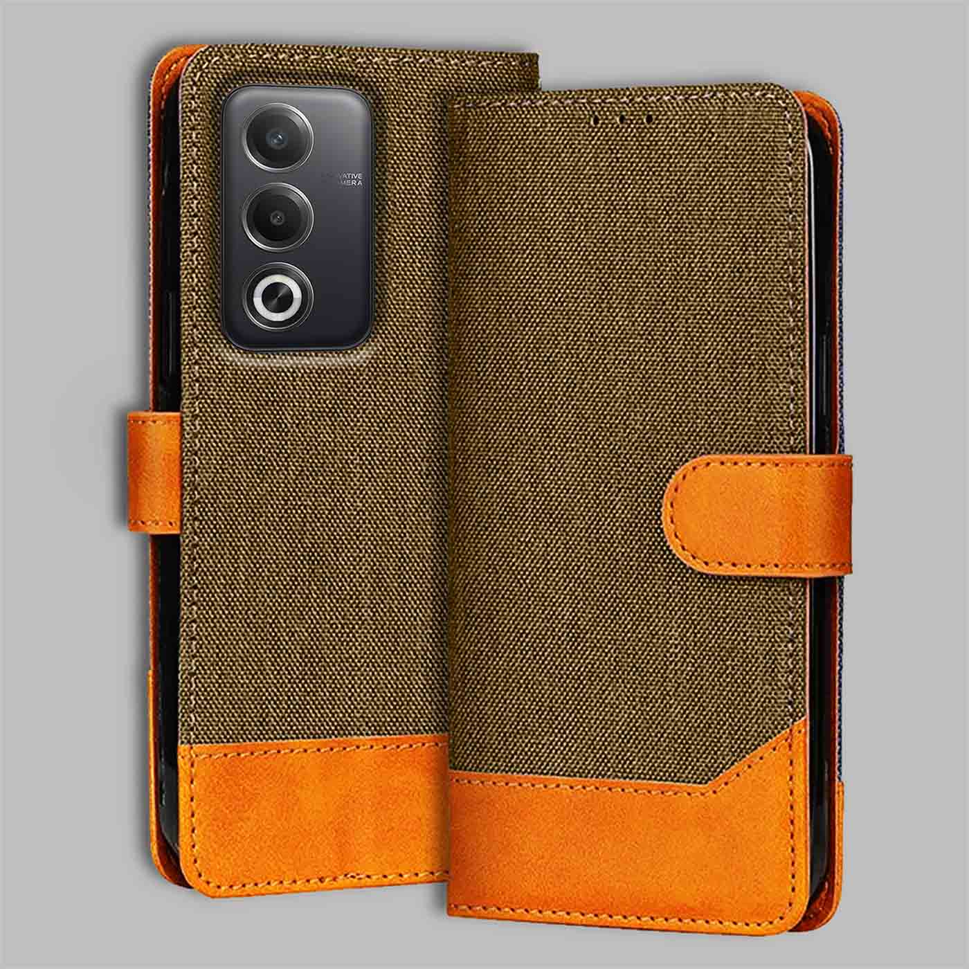 Accesorios Oppo A3 Pro 5G denim flip cover – Dark Brown – Image 1 #color_dark b