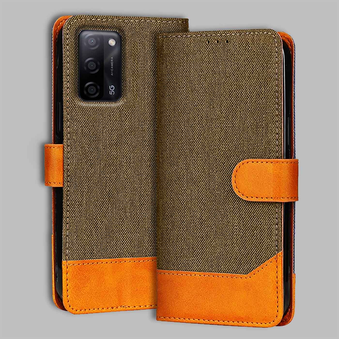Accesorios Oppo A53S denim flip cover – Dark Brown – Image 1 #color_dark b